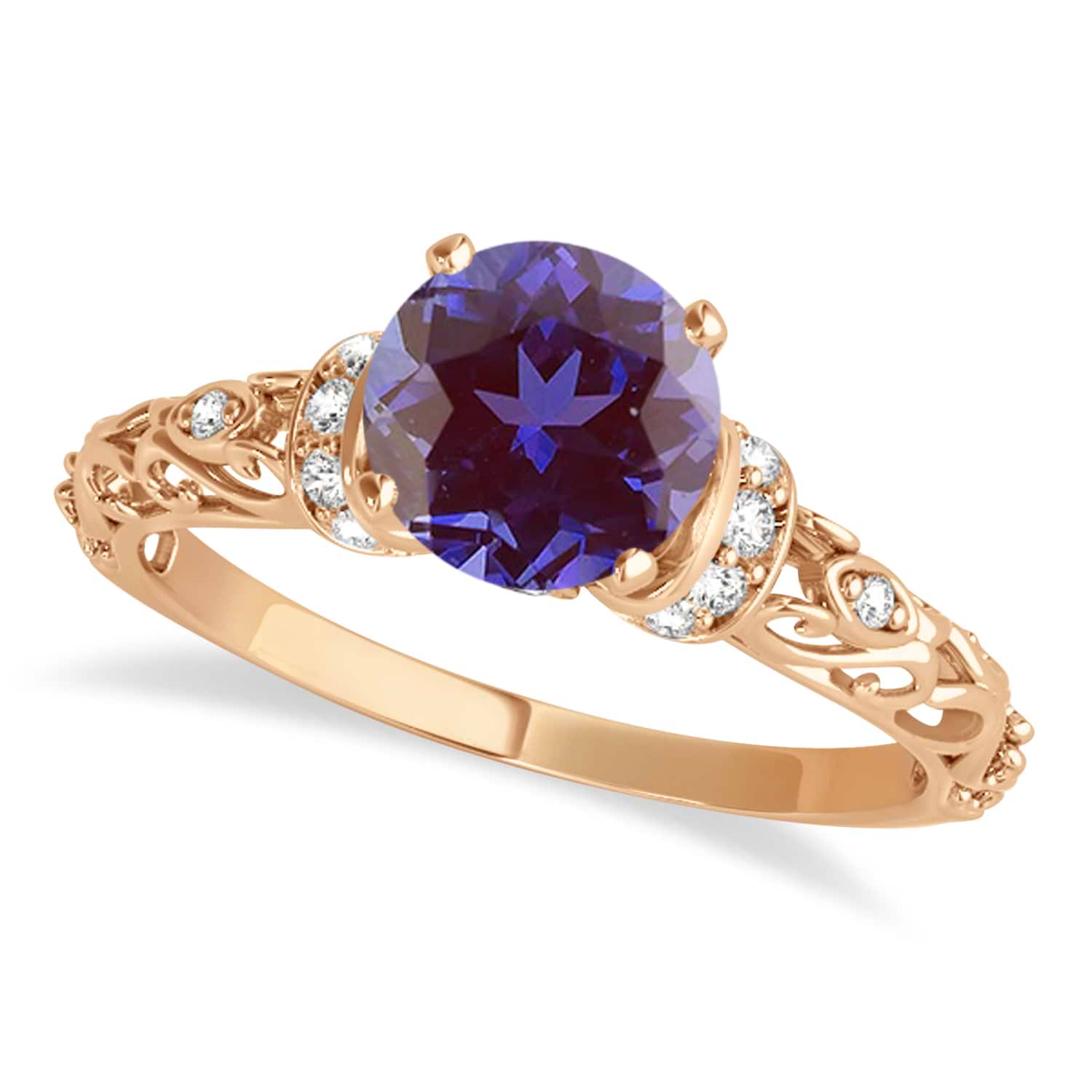 Lab Alexandrite & Diamond Antique Style Engagement Ring 18k Rose Gold (0.87ct)