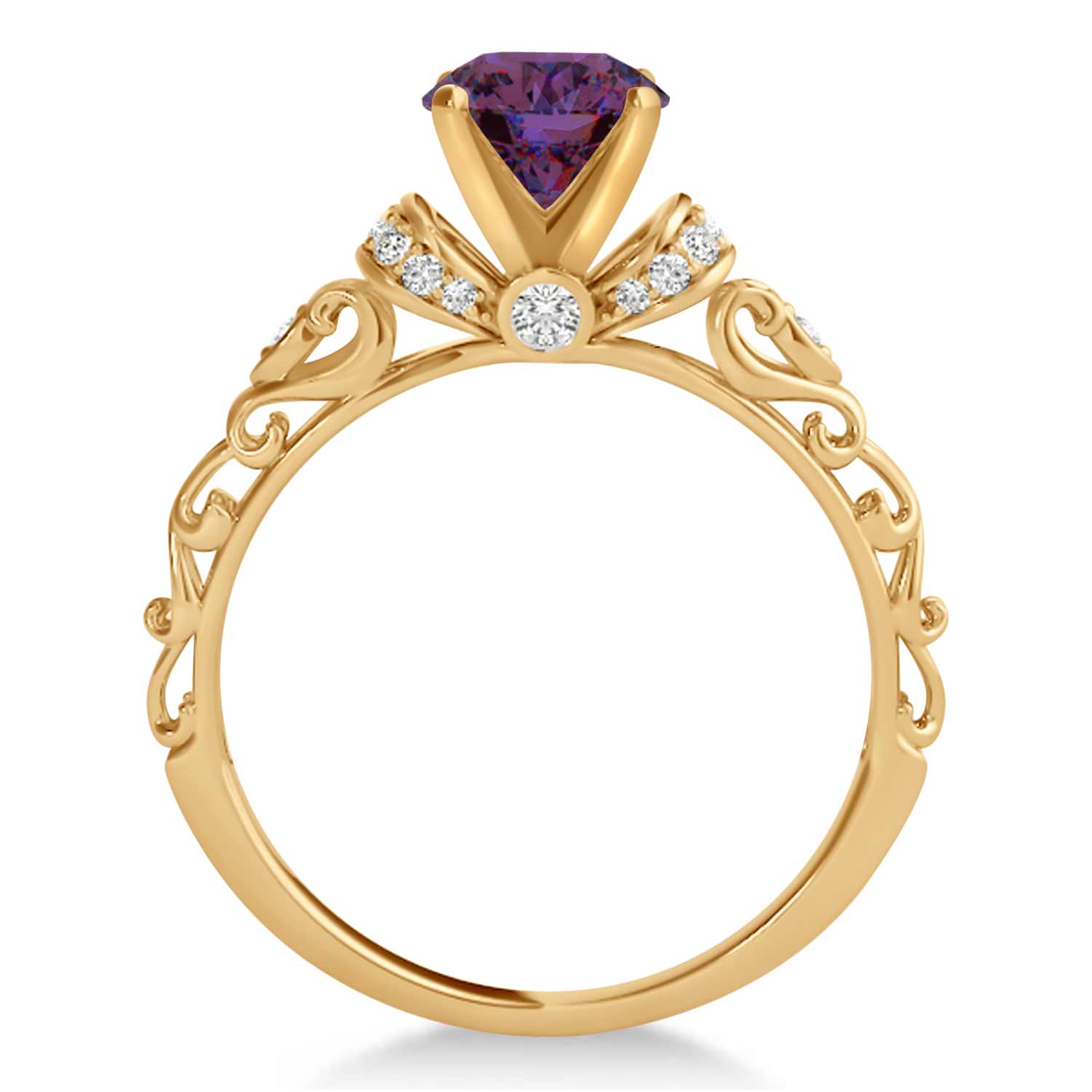 Lab Alexandrite & Diamond Antique Style Engagement Ring 18k Rose Gold (0.87ct)