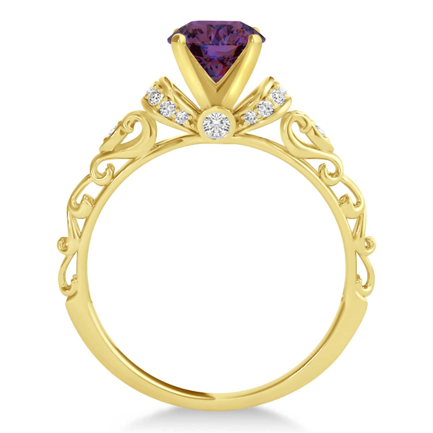 Lab Alexandrite & Diamond Antique Engagement Ring 14k Yellow Gold 1.12ct