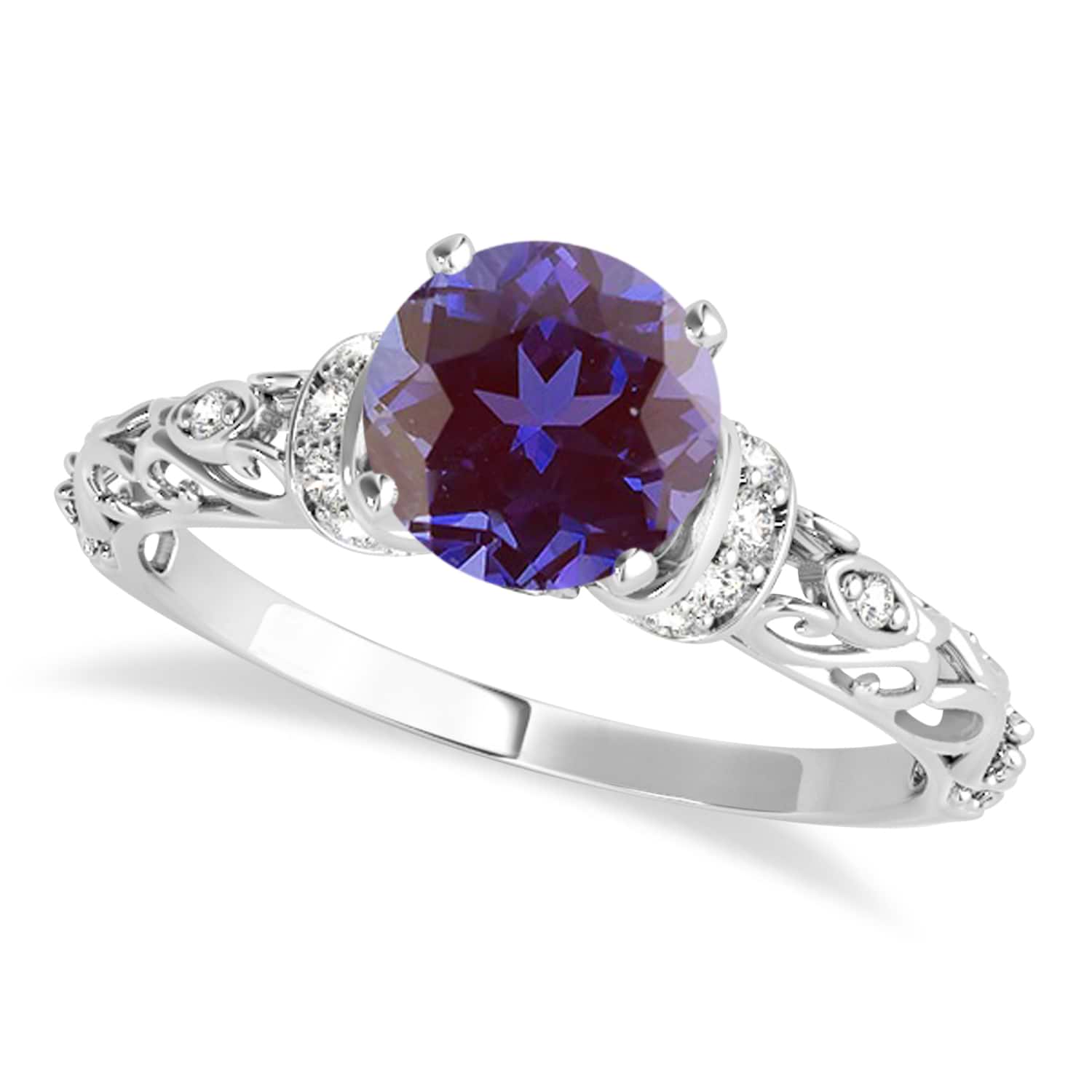 Lab Aleandrite & Diamond Antique Style Engagement Ring Palladium (1.62ct)
