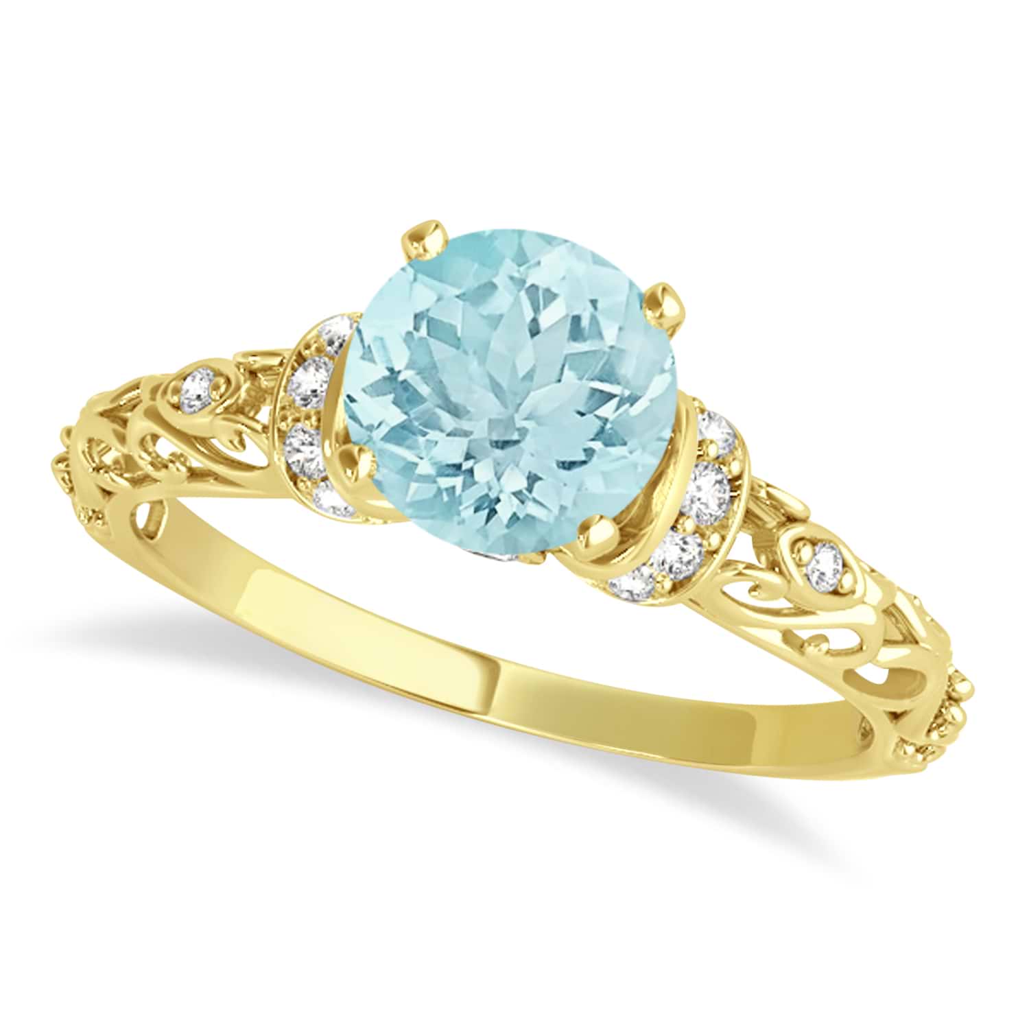 Aquamarine/Diamond Antique Style Engagement Ring 18k Yellow Gold .87ct