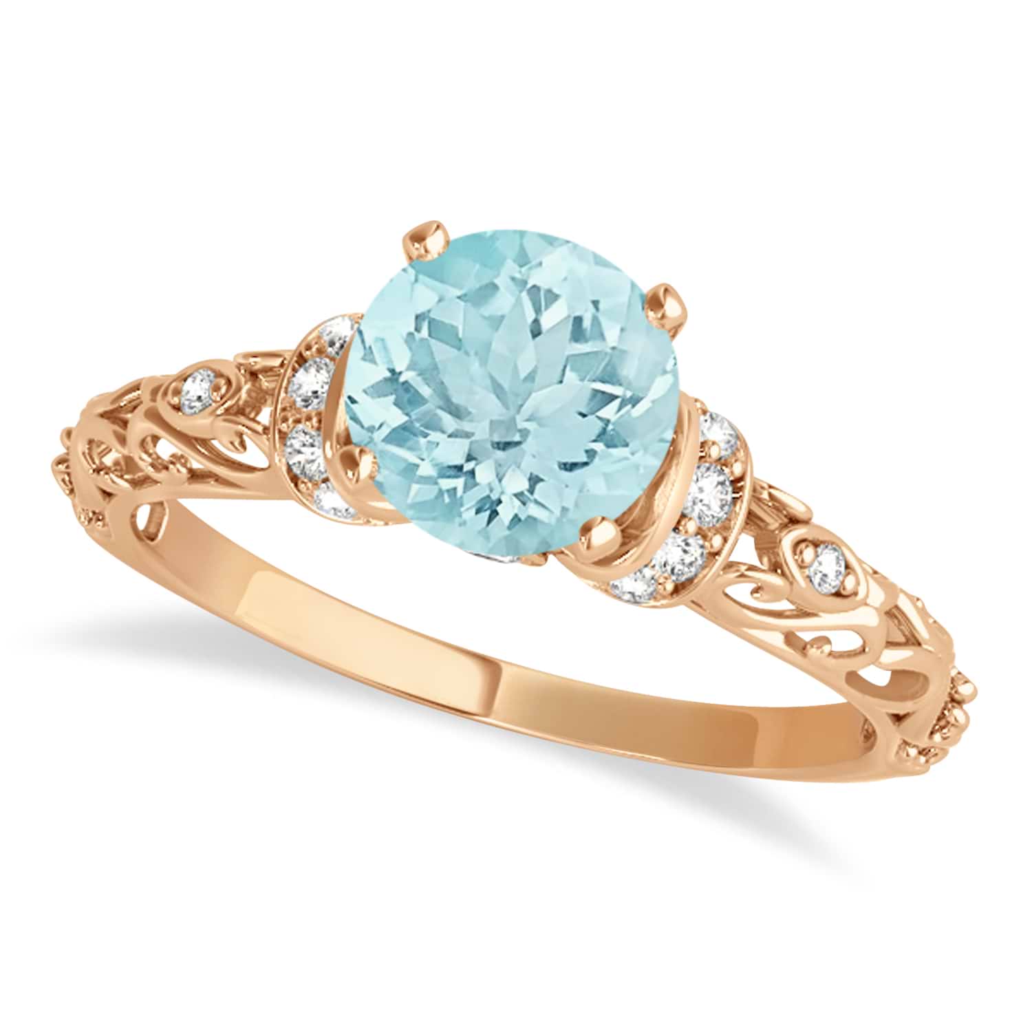 Aquamarine & Diamond Antique Style Engagement Ring 14k Rose Gold (1.12ct)