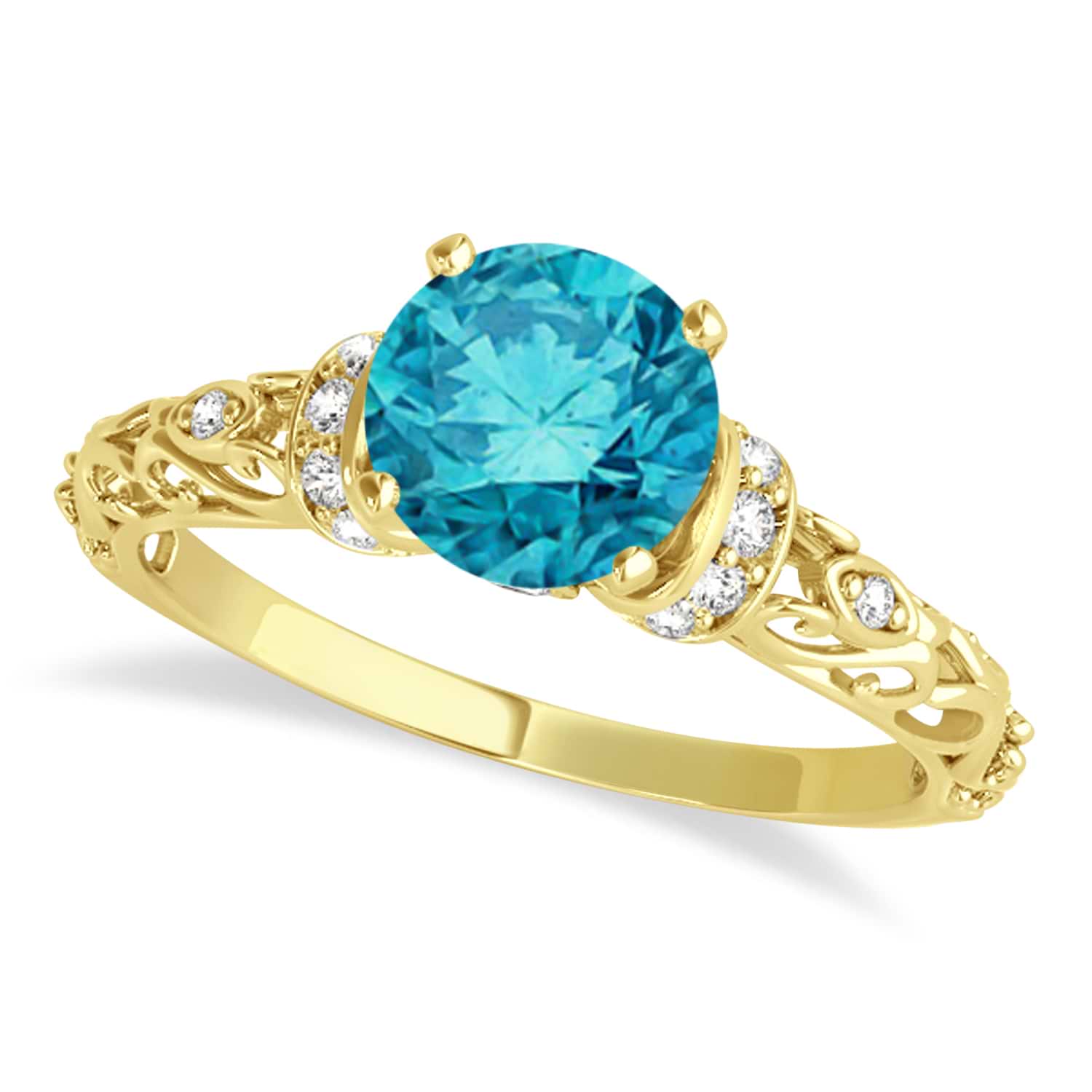 Blue Diamond & Diamond Antique Engagement Ring 14k Yellow Gold 0.87ct