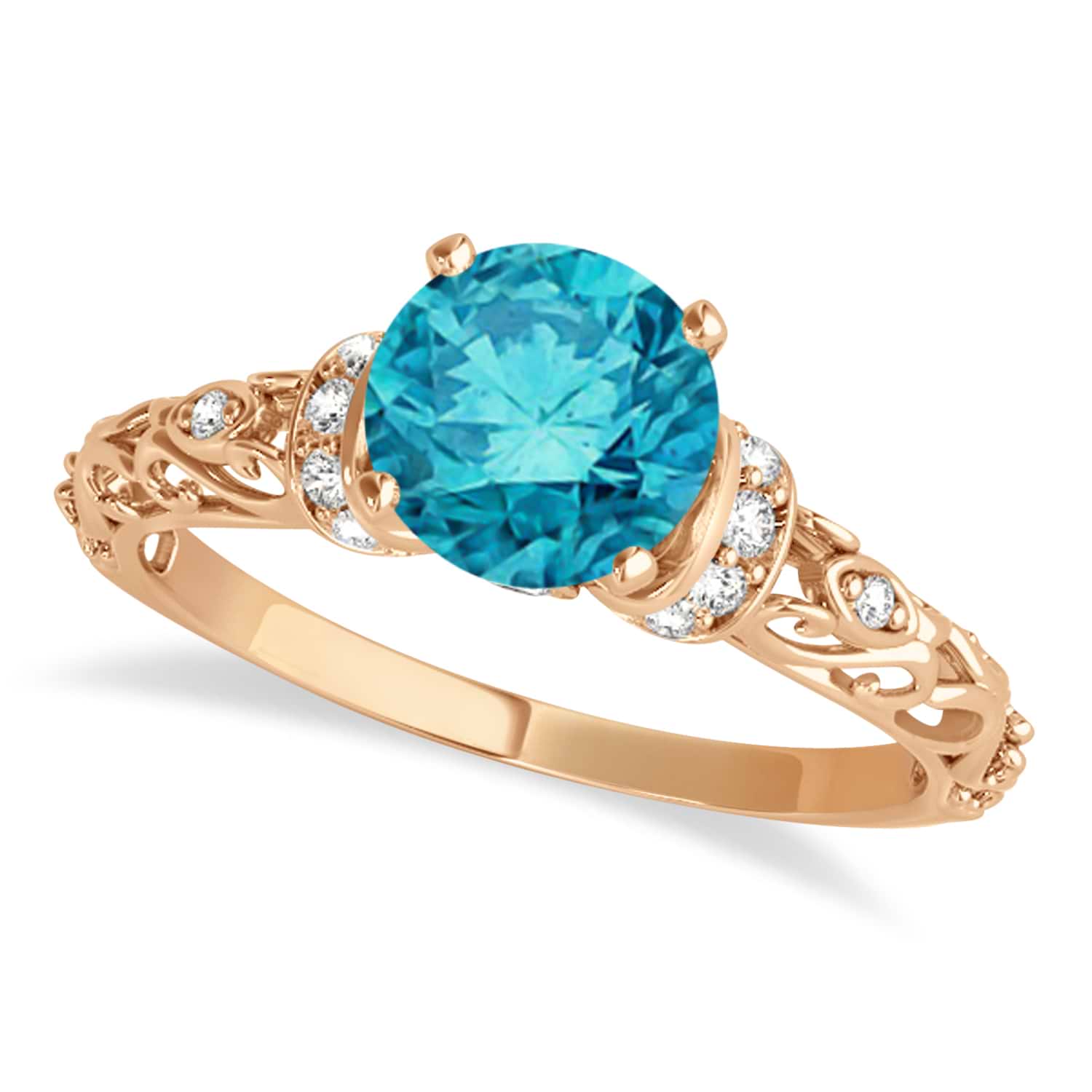 Blue Diamond & Diamond Antique Style Engagement Ring 14k Rose Gold (1.12ct)