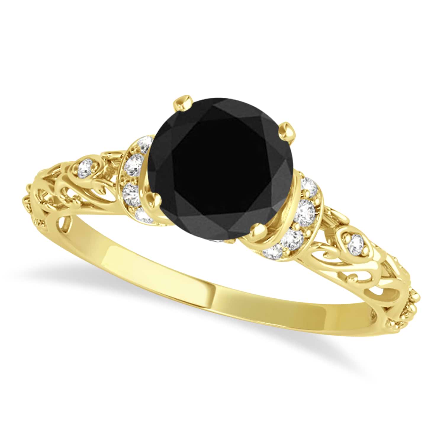 Black Diamond & Diamond Antique Engagement Ring 14k Yellow Gold .87ct