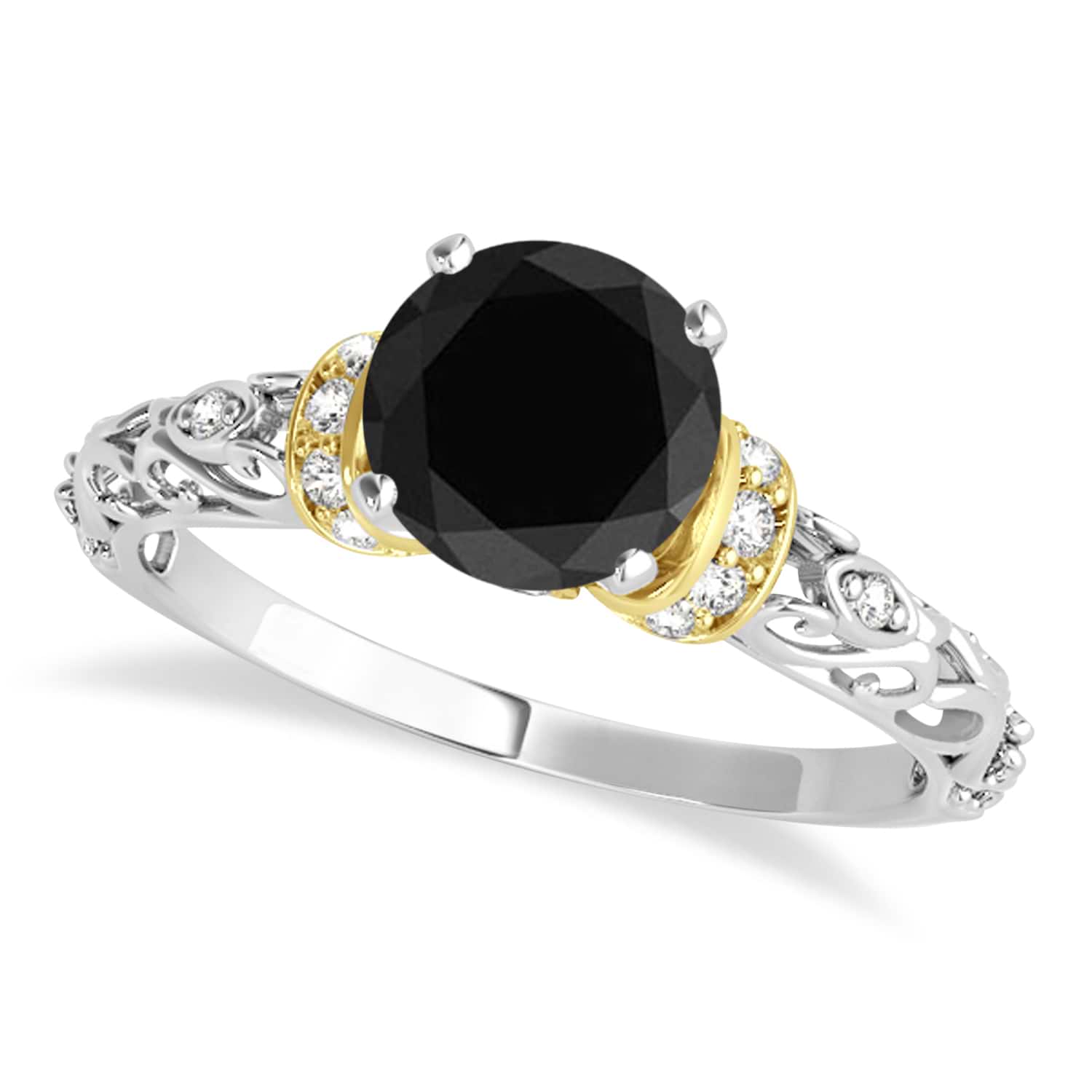 Black Diamond & Diamond Antique Style Engagement Ring 18k Two-Tone Gold (1.62ct)