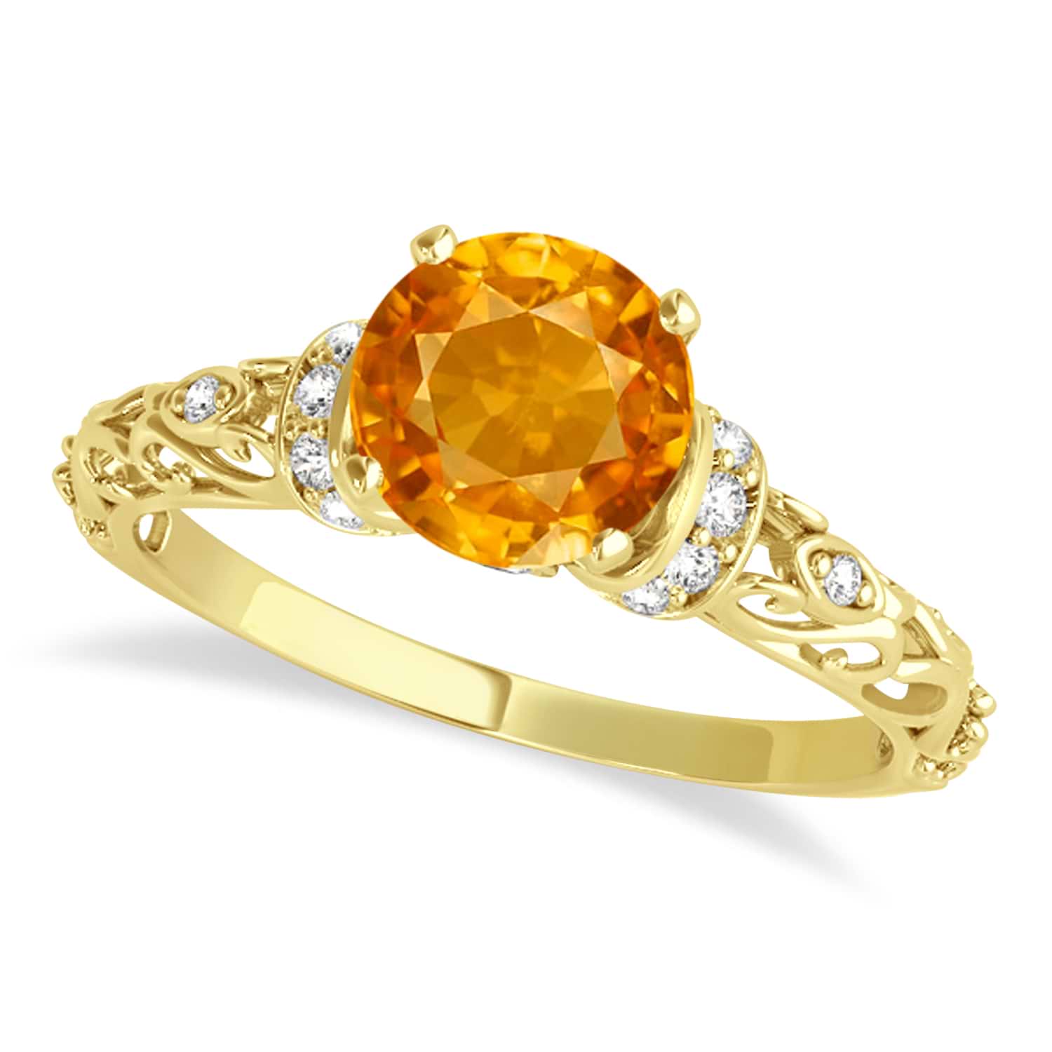 Citrine & Diamond Antique Style Engagement Ring 14k Yellow Gold 0.87ct