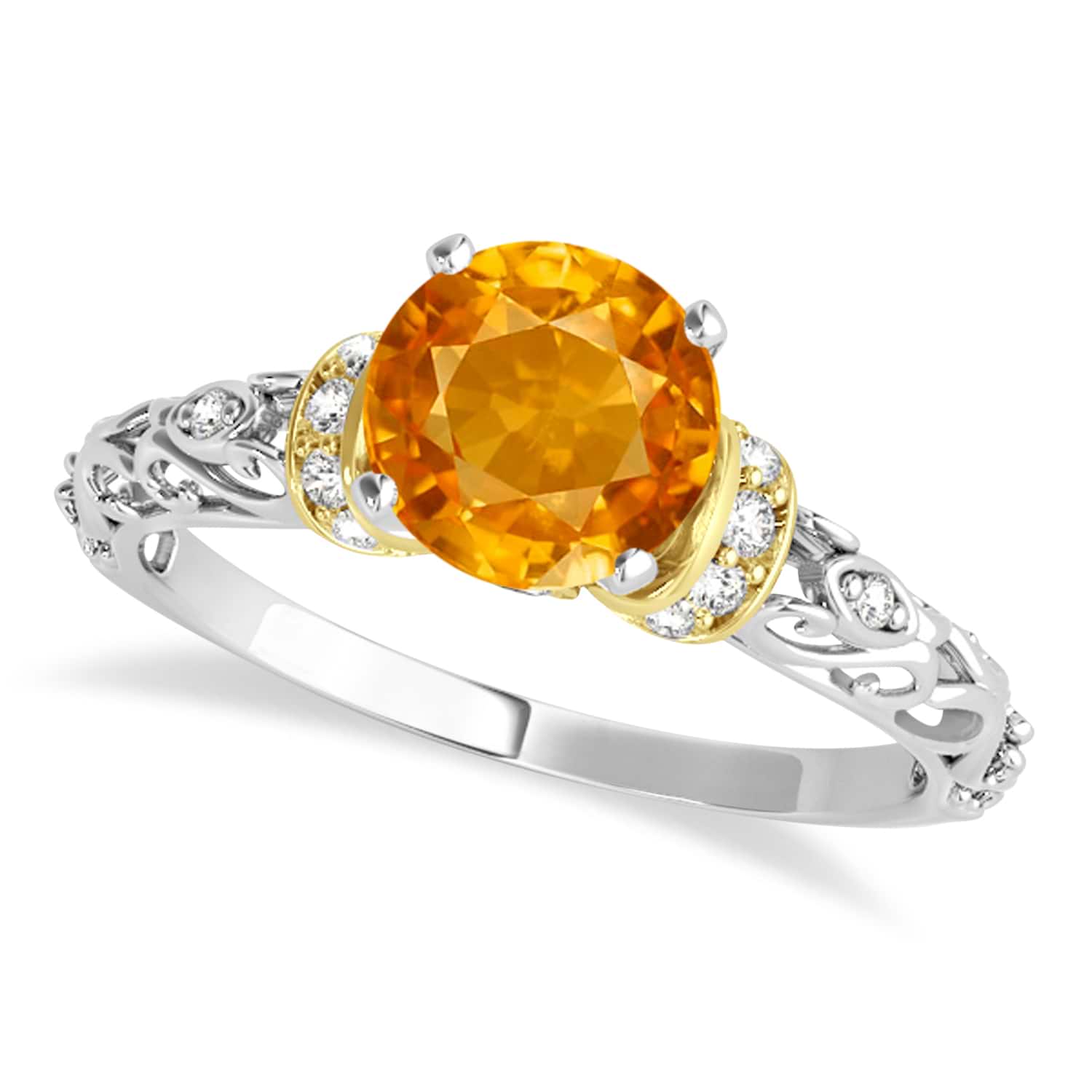 Citrine & Diamond Antique Style Engagement Ring 14k Two-Tone Gold (0.87ct)