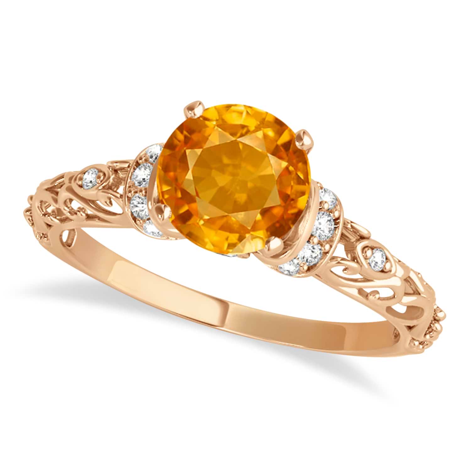 Citrine & Diamond Antique Style Engagement Ring 18k Rose Gold (0.87ct)