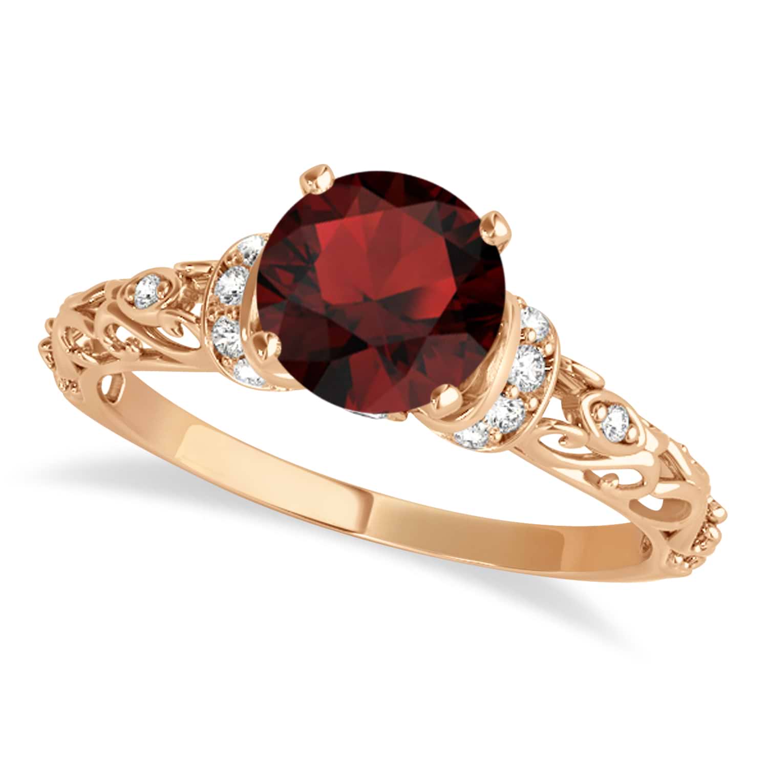 Garnet & Diamond Antique Style Engagement Ring 14k Rose Gold (0.87ct)