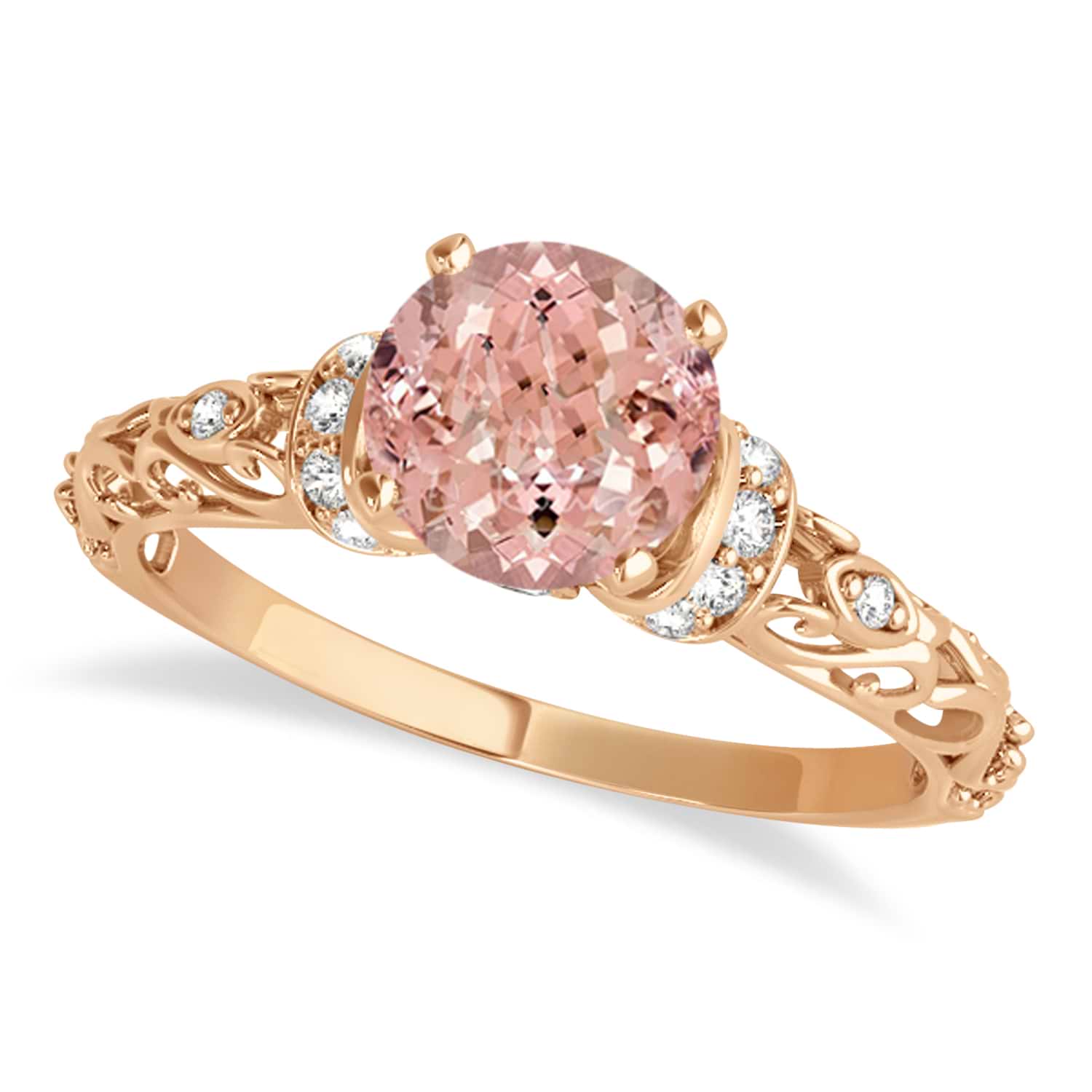 Morganite & Diamond Antique Style Engagement Ring 14k Rose Gold (0.87ct)