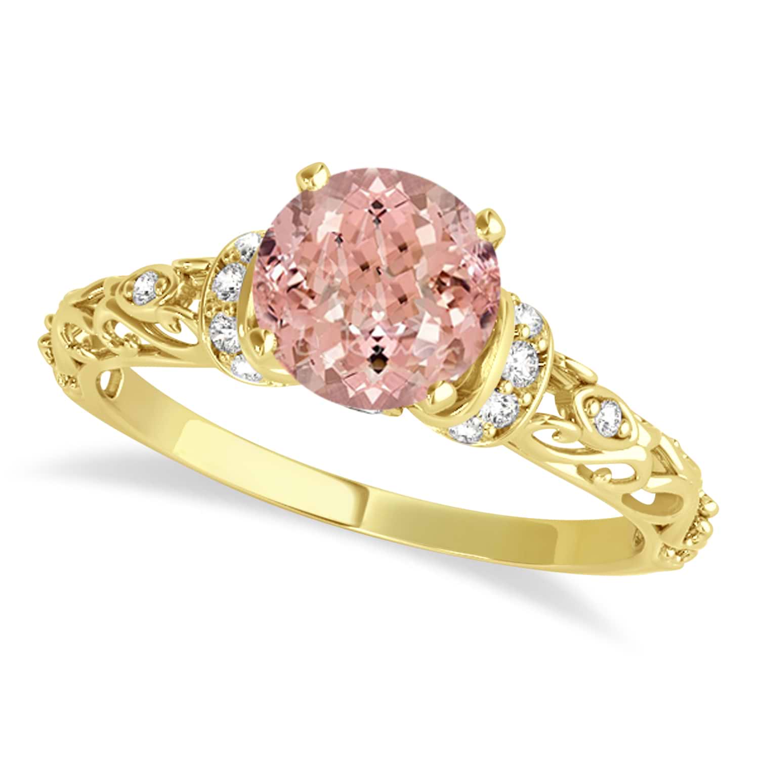 Morganite Diamond Antique Style Engagement Ring 14k Yellow Gold 0.87ct