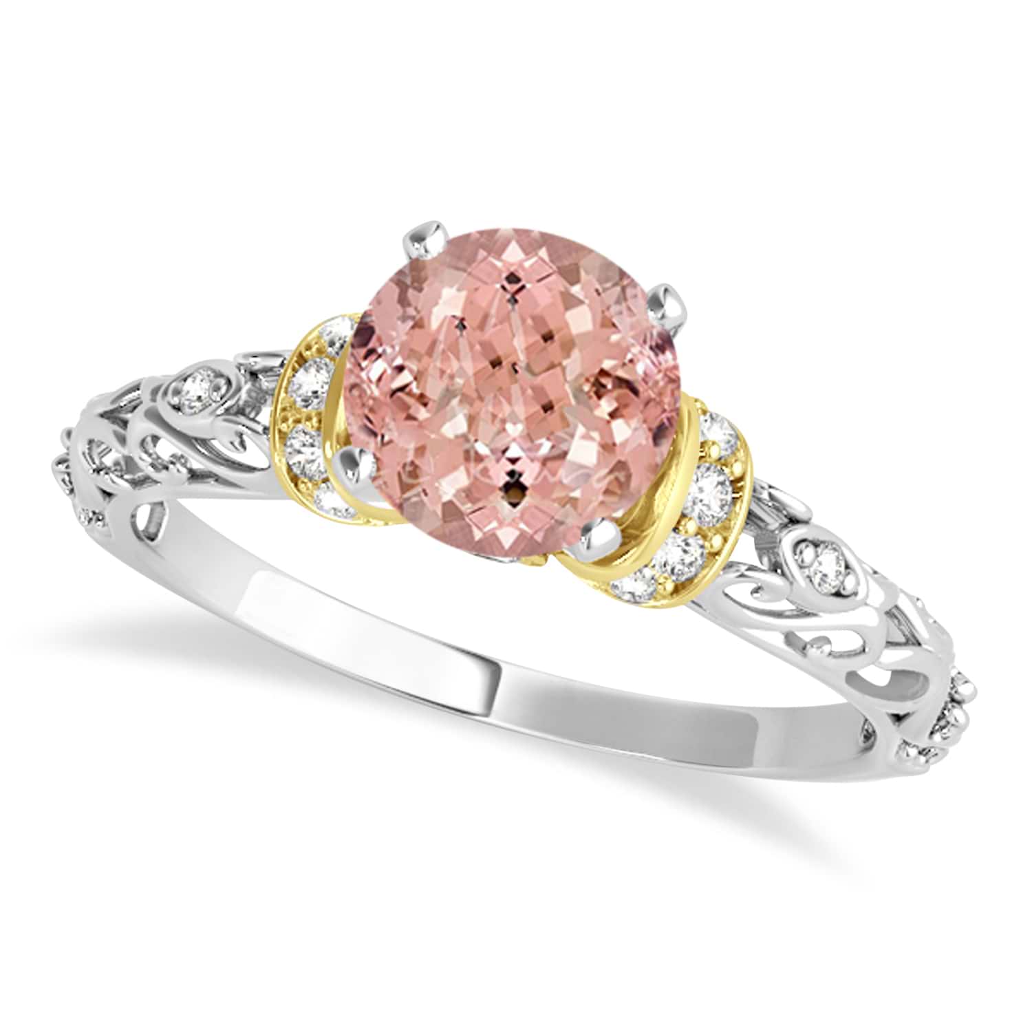 Morganite & Diamond Antique Style Engagement Ring 18k Two-Tone Gold (1.12ct)