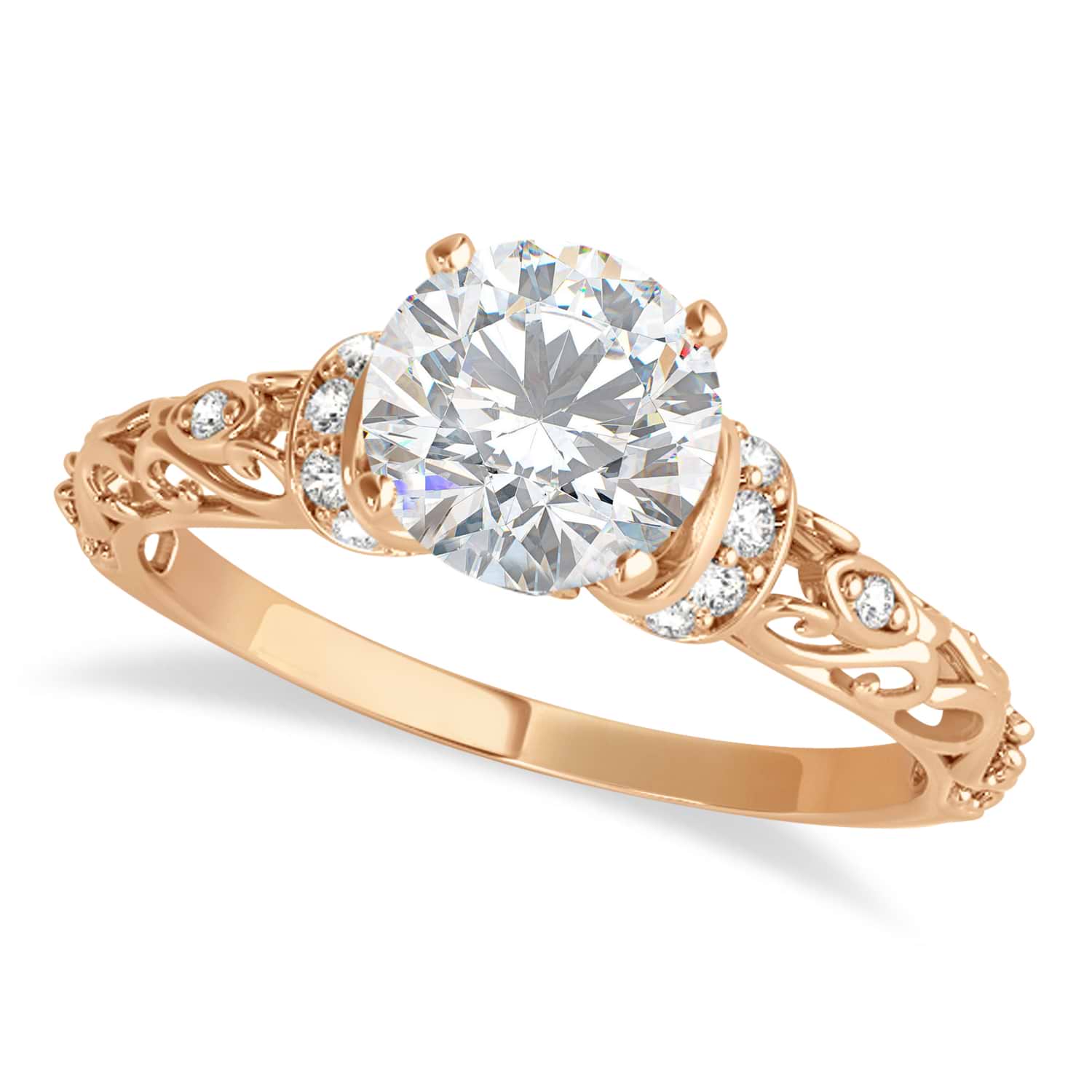Moissanite & Diamond Antique Style Engagement Ring 14k Rose Gold (0.87ct)