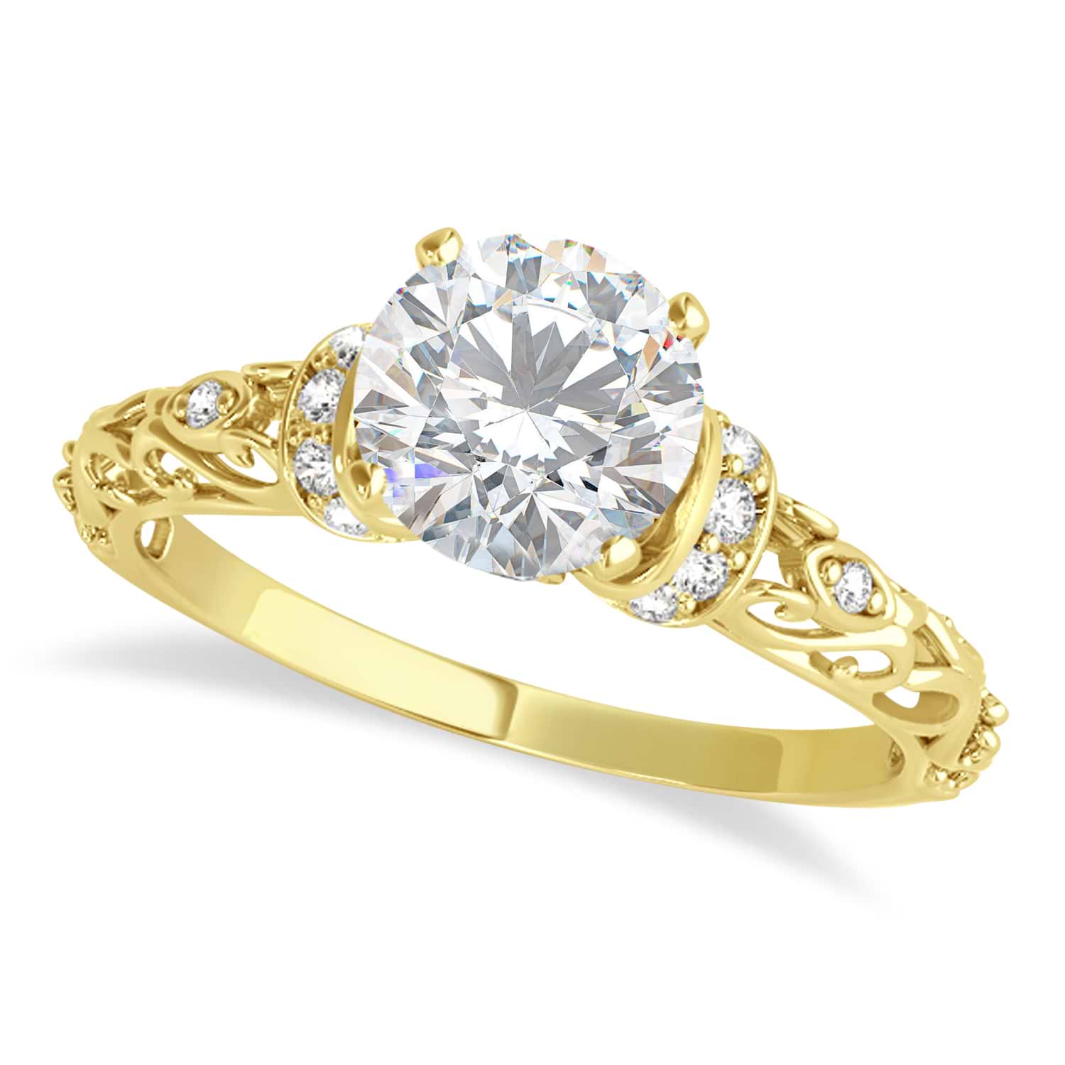 Moissanite & Diamond Antique Engagement Ring 14k Yellow Gold (0.87ct)