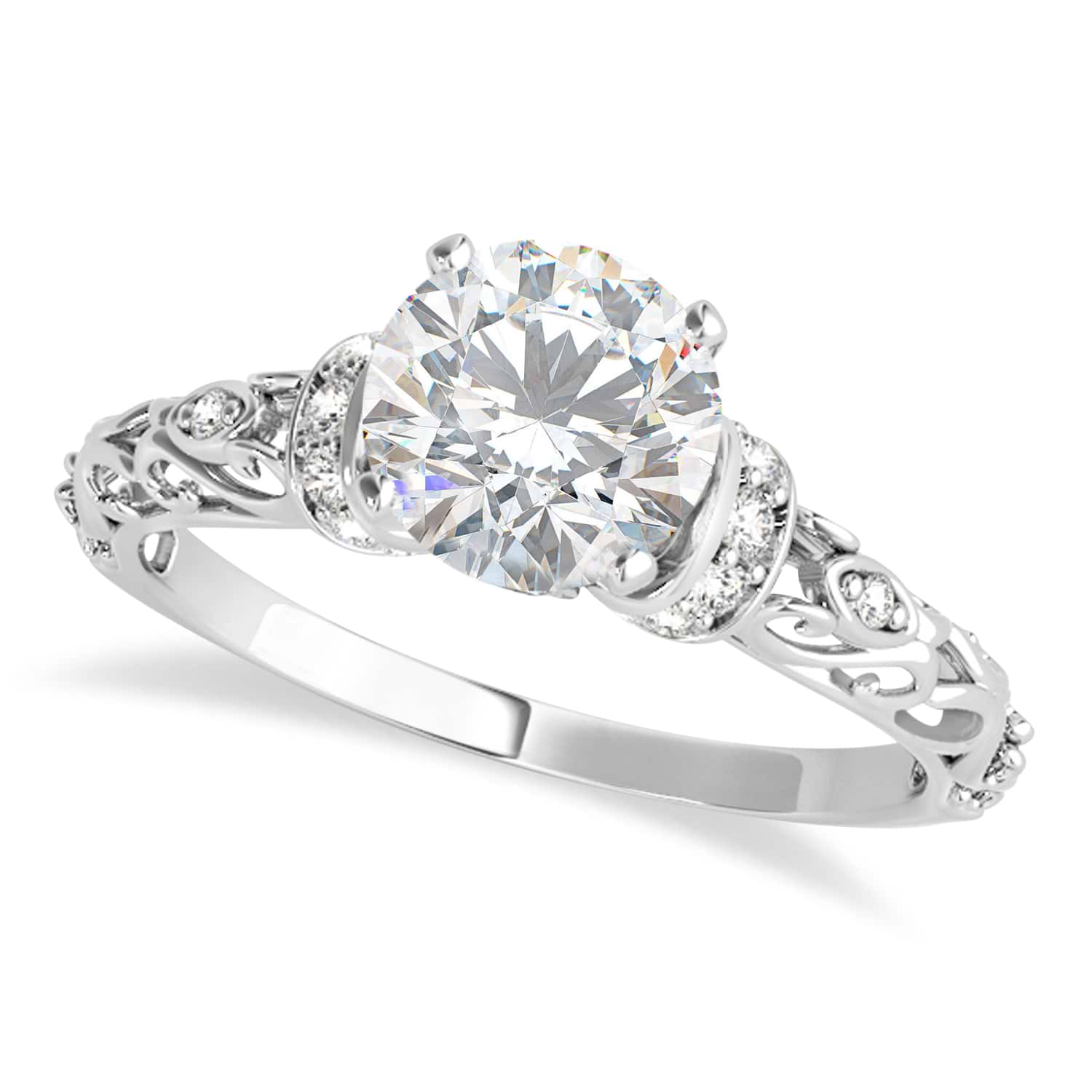 Moissanite & Diamond Antique Style Engagement Ring 14k White Gold (1.62ct)