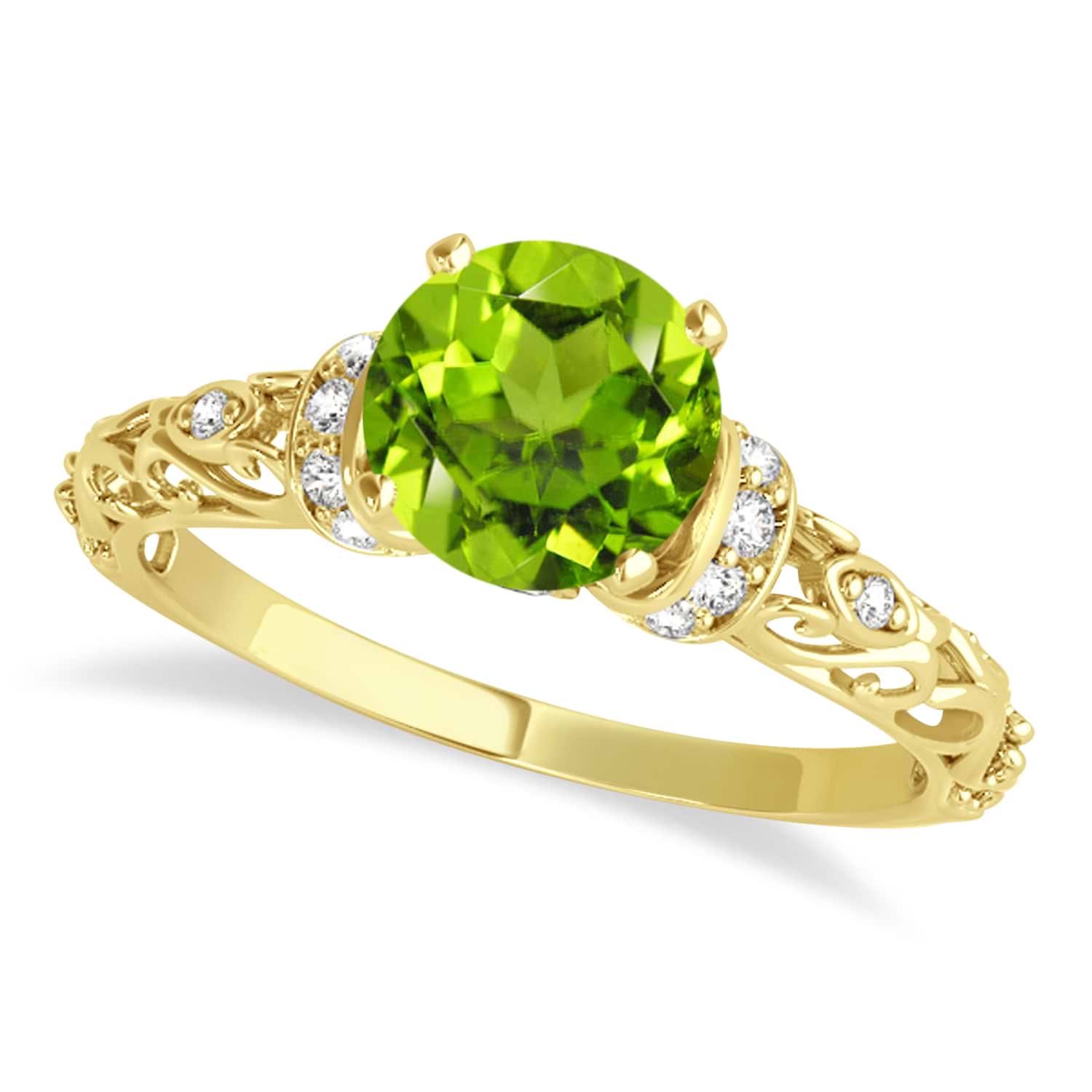 Peridot & Diamond Antique Style Engagement Ring 14k Yellow Gold 0.87ct
