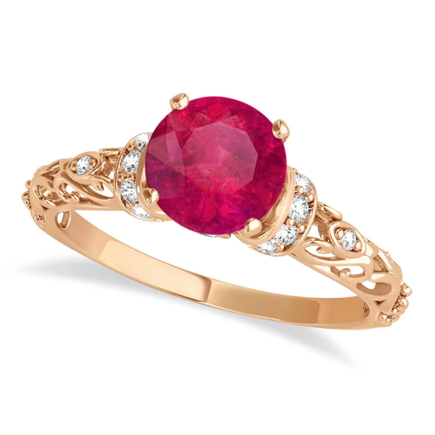 Ruby & Diamond Antique Style Engagement Ring 14k Rose Gold (0.87ct)