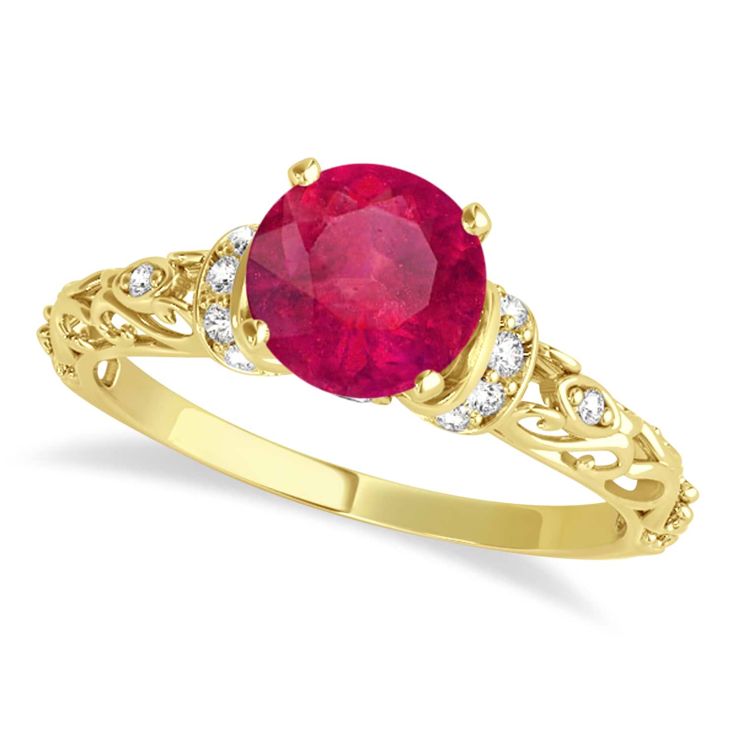 Ruby & Diamond Antique Style Engagement Ring 14k Yellow Gold (0.87ct)