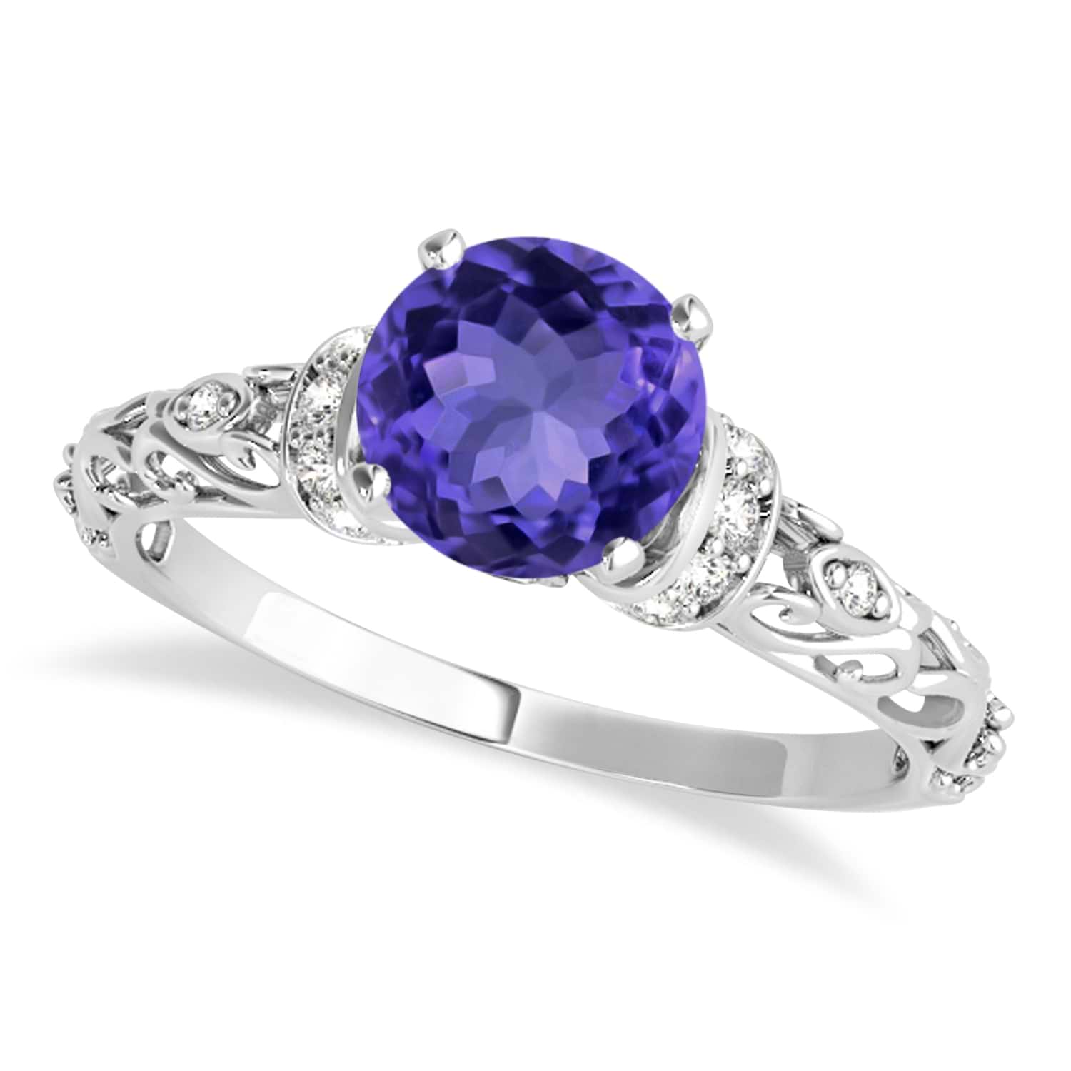 Tanzanite & Diamond Antique Style Engagement Ring 18k White Gold (1.12ct)