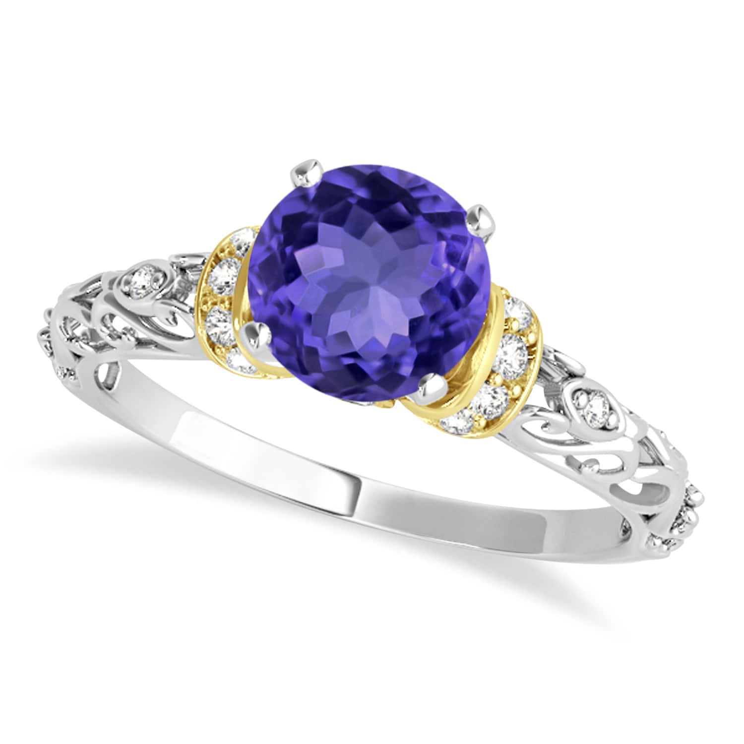 Tanzanite & Diamond Antique Style Engagement Ring 18k Two-Tone Gold (1.12ct)