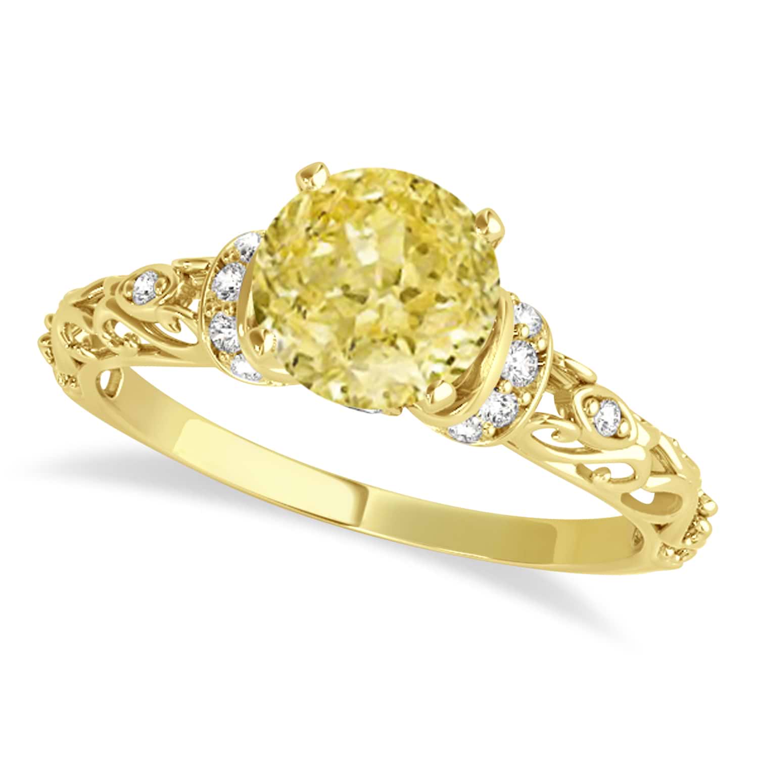 Yellow Diamond & Diamond Antique Engagement Ring 14k Yellow Gold .87ct