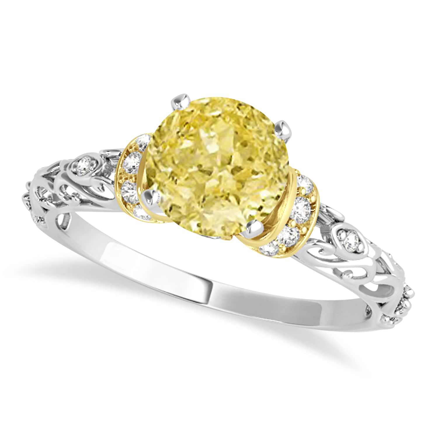 Yellow Diamond & Diamond Antique Style Engagement Ring 14k Two-Tone Gold (0.87ct)