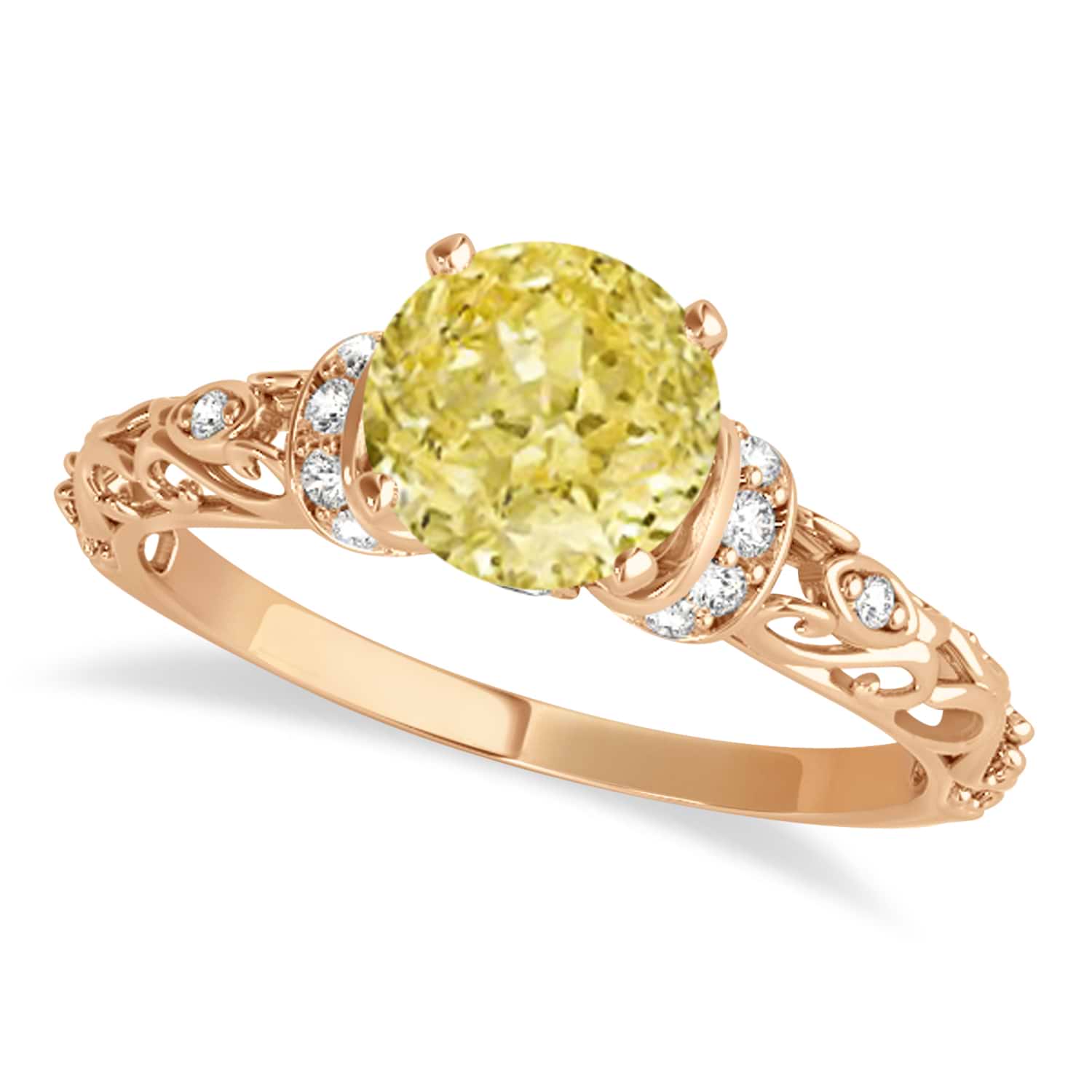 Yellow Diamond & Diamond Antique Style Engagement Ring 14k Rose Gold (1.62ct)