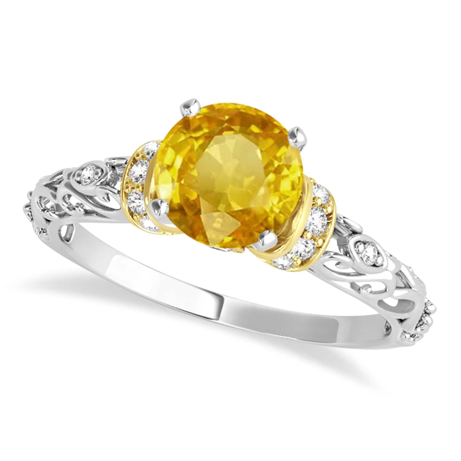 Yellow Sapphire & Diamond Antique Style Engagement Ring 14k Two-Tone Gold (0.87ct)