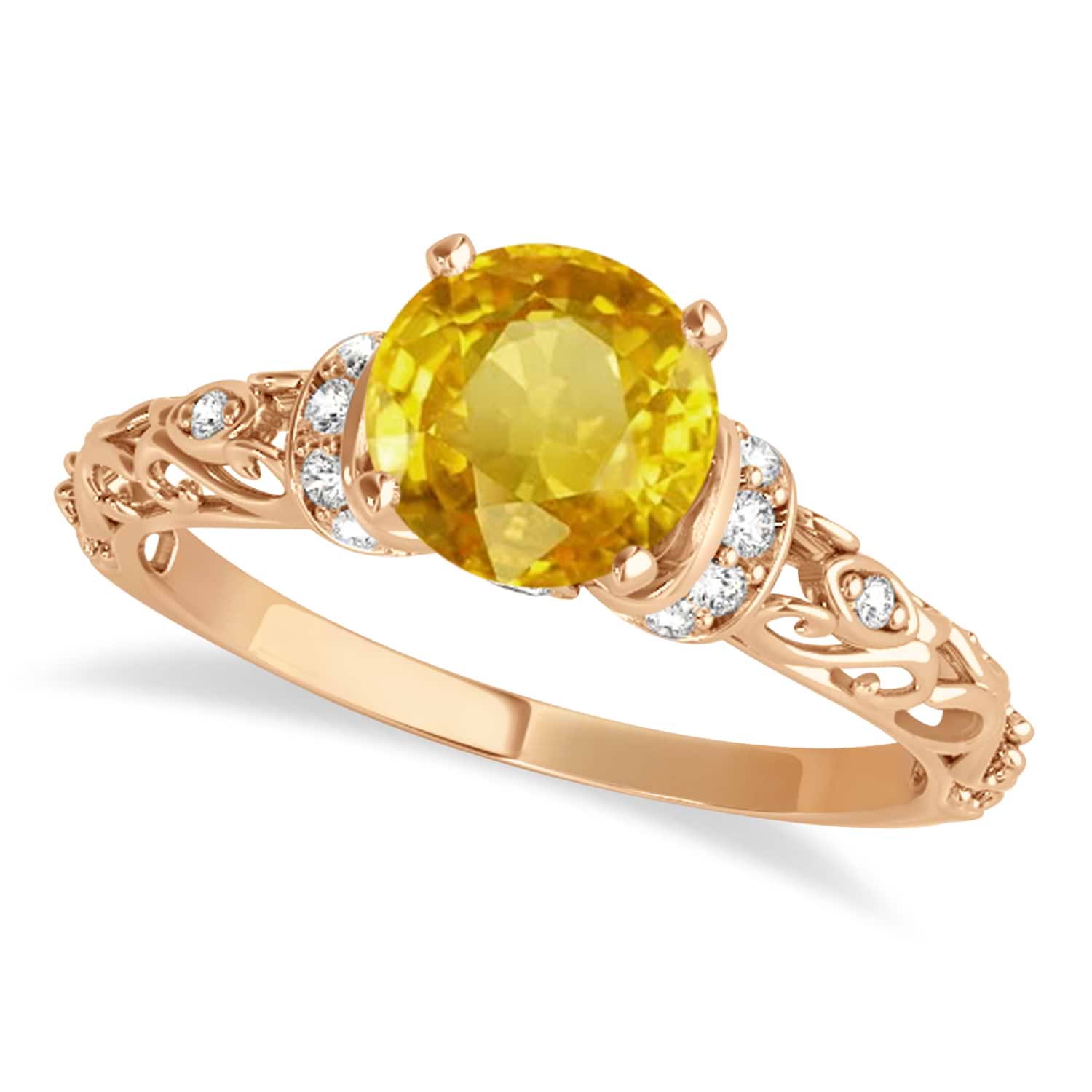 Yellow Sapphire & Diamond Antique Style Engagement Ring 14k Rose Gold (1.12ct)