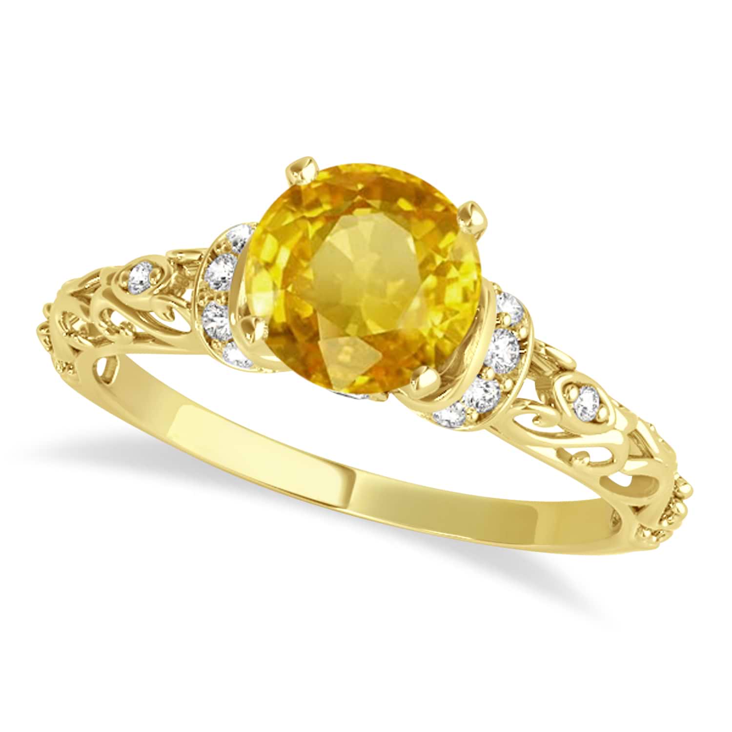 Yellow Sapphire Diamond Antique Engagement Ring 18k Yellow Gold 1.62ct
