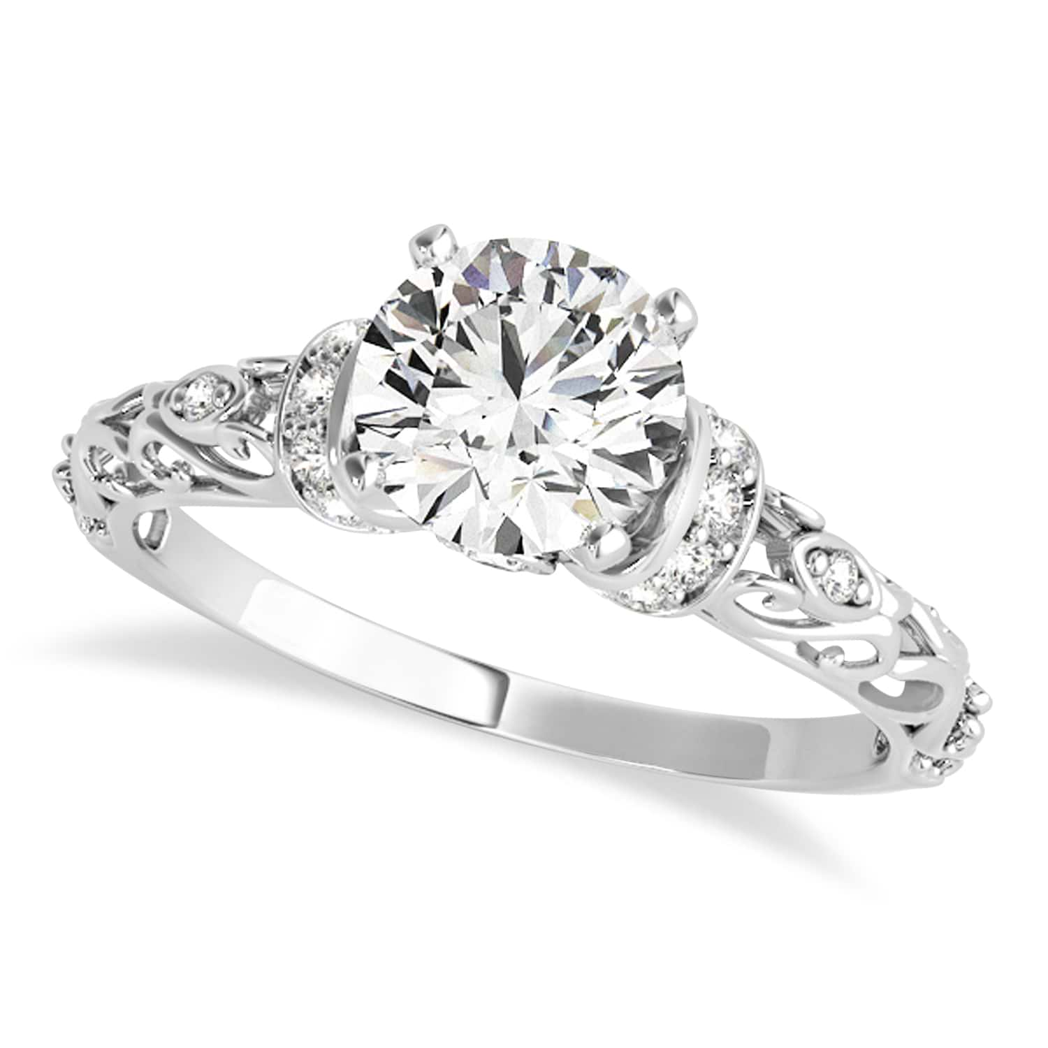 Diamond Antique Style Bridal Set 14k White Gold (0.87ct)