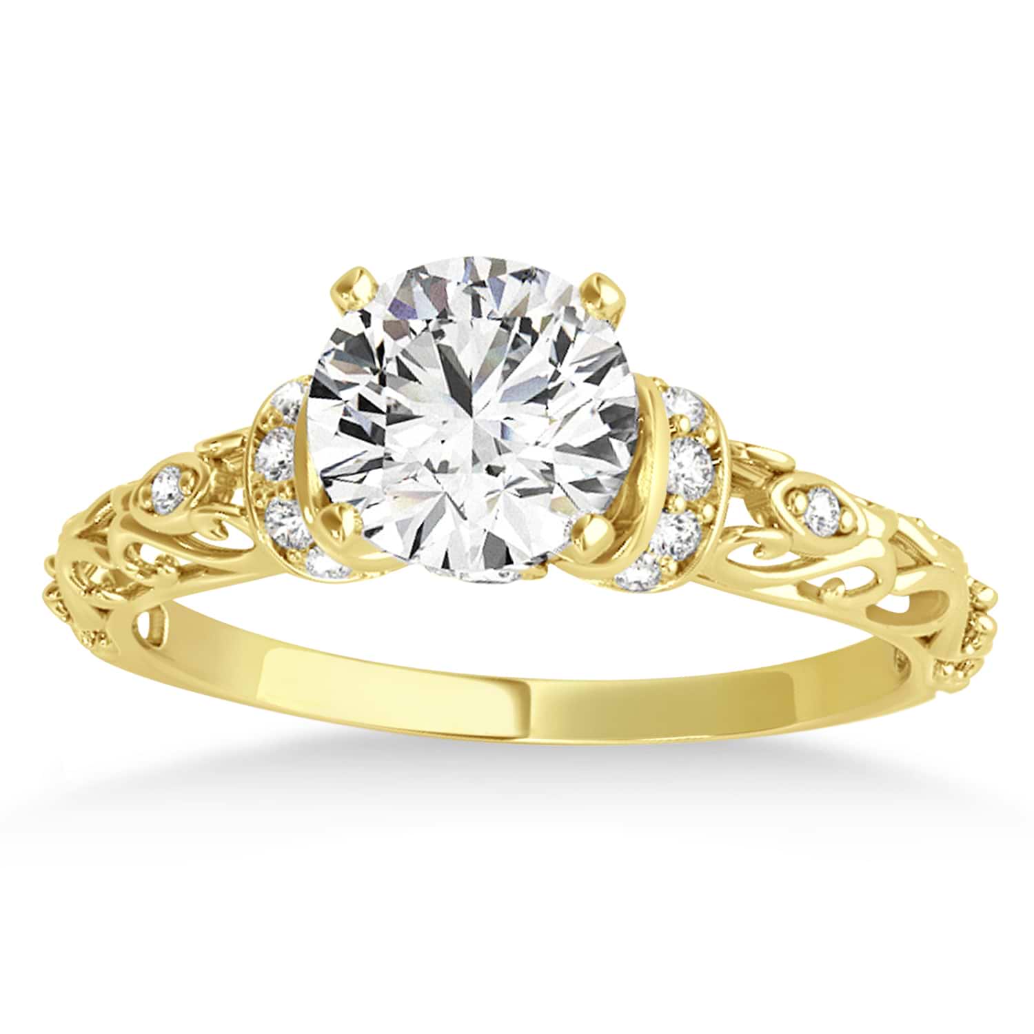 Lab Grown Diamond Antique Style Bridal Set Setting 14k Yellow Gold (0.12ct)