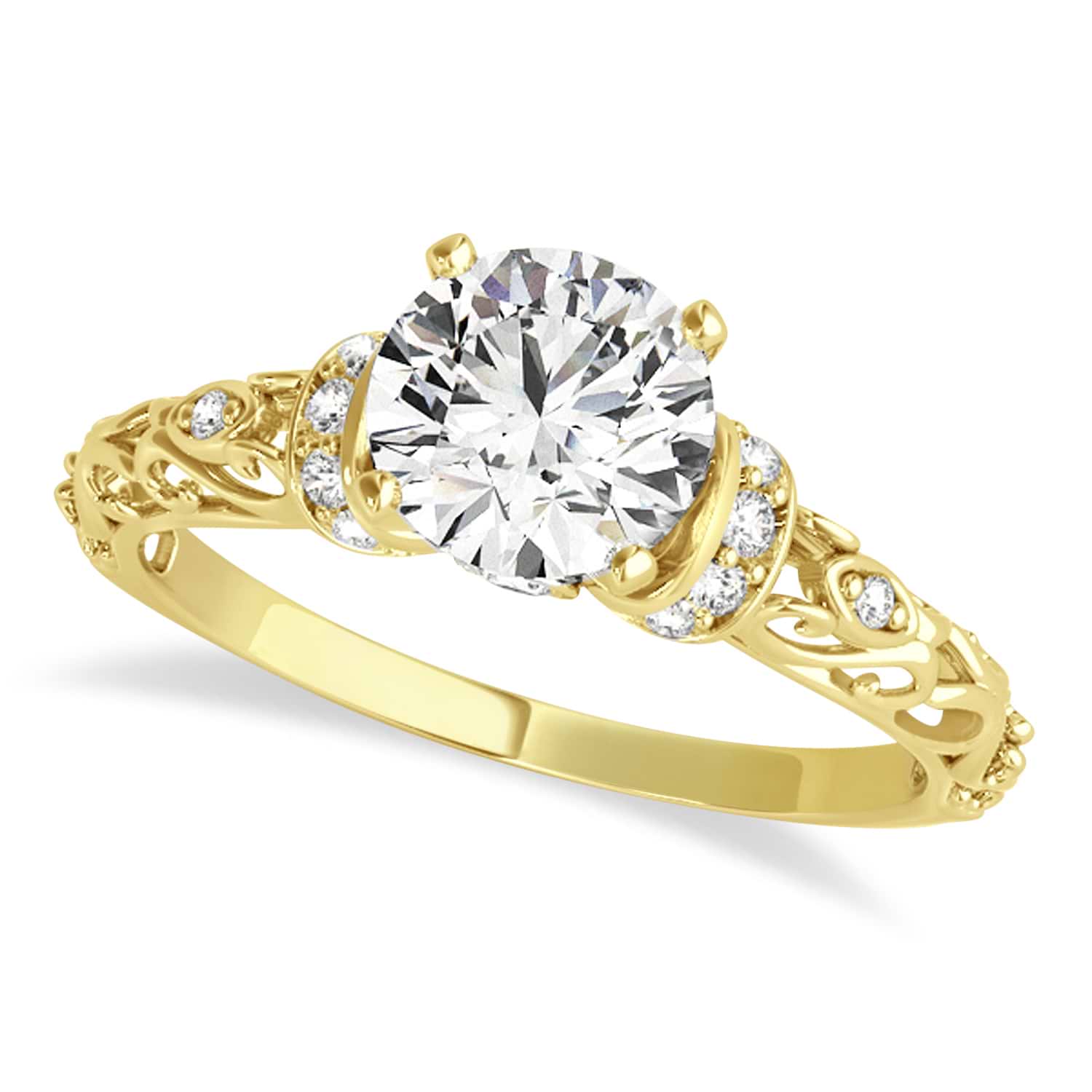 Lab Grown Diamond Antique Style Bridal Set Setting 14k Yellow Gold (0.12ct)