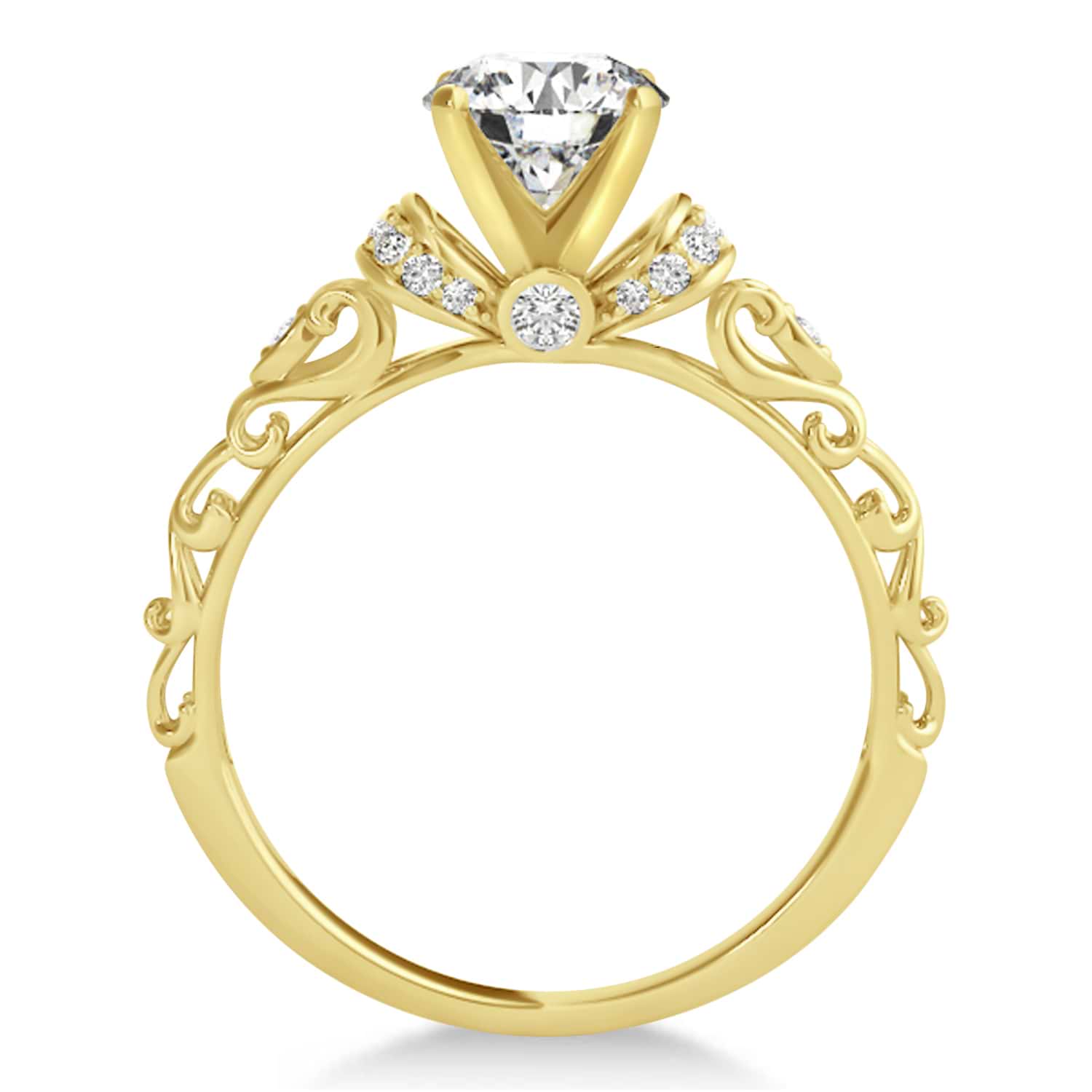 Lab Grown Diamond Antique Style Bridal Set Setting 18k Yellow Gold (0.12ct)