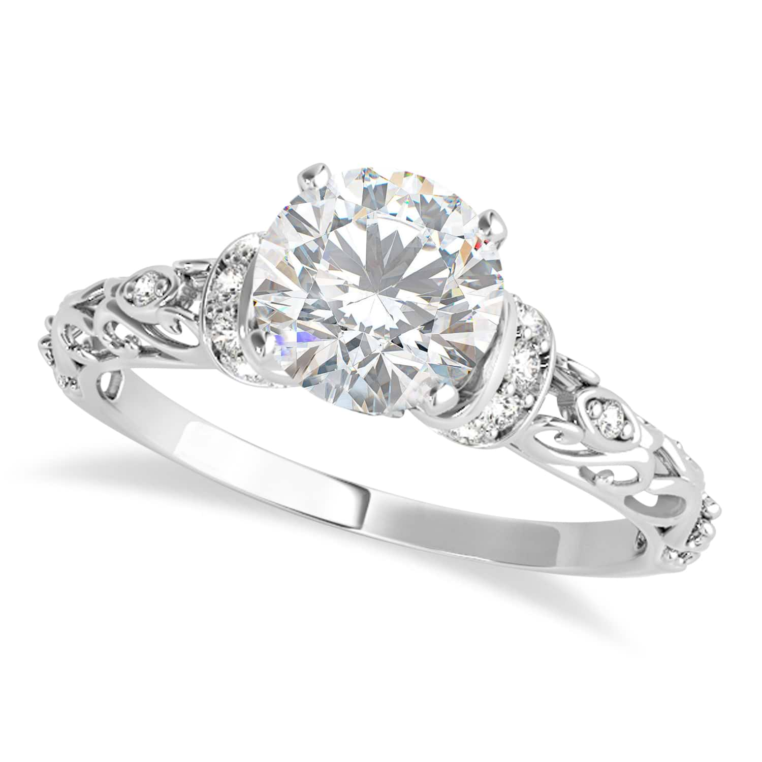 Moissanite & Diamond Antique Style Bridal Set 14k White Gold (1.12ct)