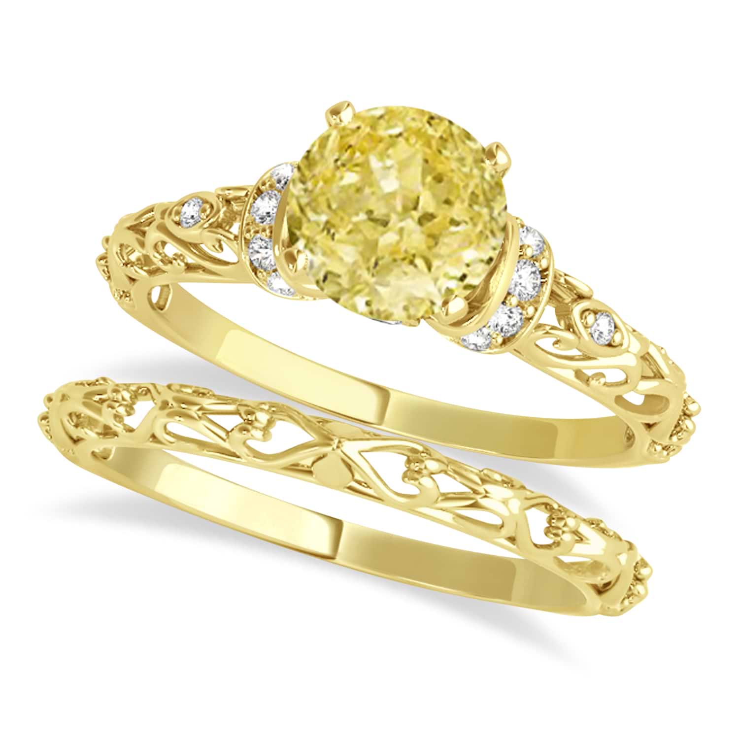 Yellow Diamond & Diamond Antique Bridal Set 14k Yellow Gold (1.12ct)
