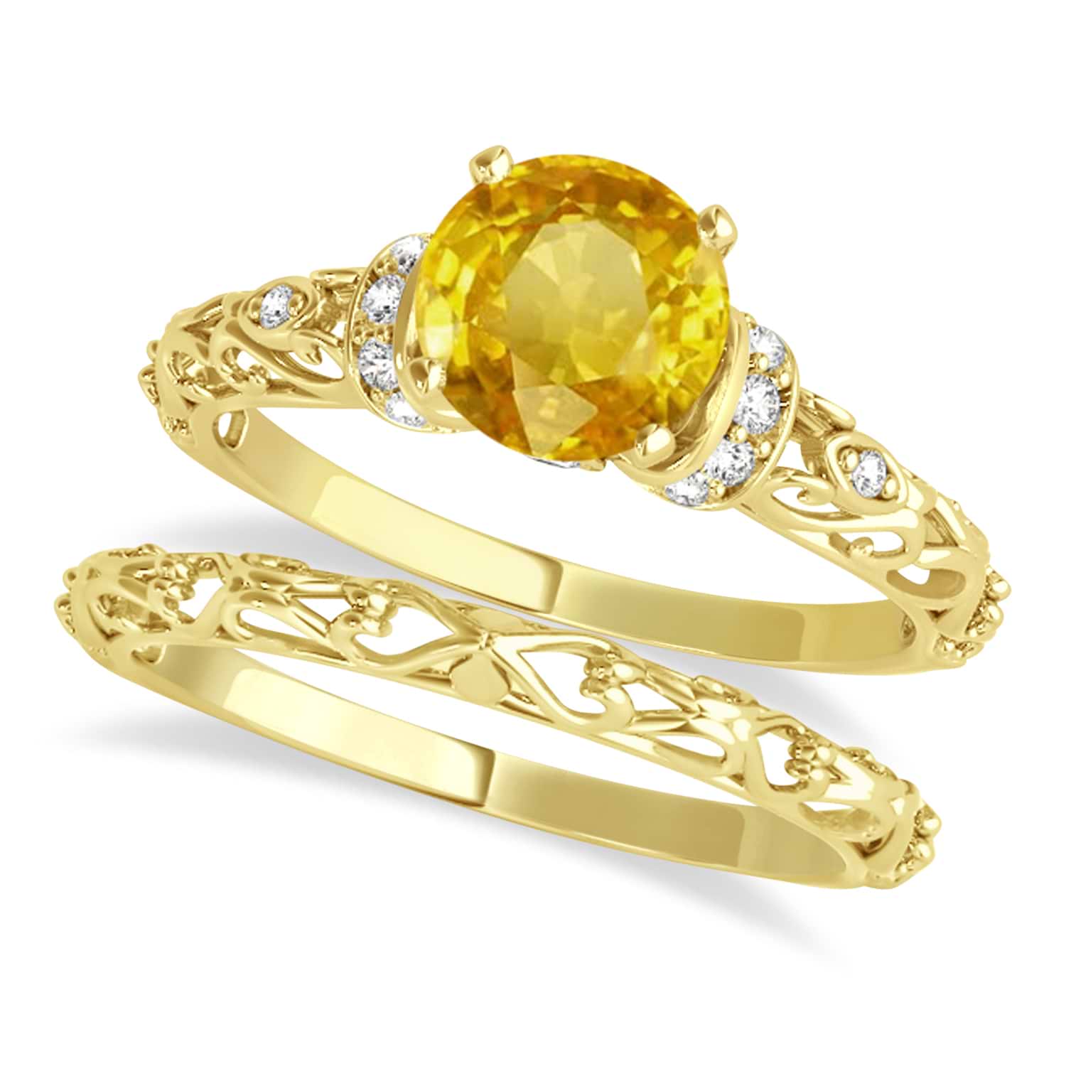 Yellow Sapphire & Diamond Antique Bridal Set 14k Yellow Gold (1.12ct)