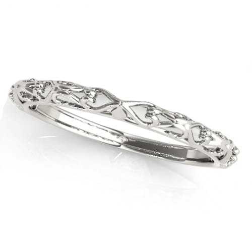 Antique Style Open Scrollwork Wedding Band 14k White Gold