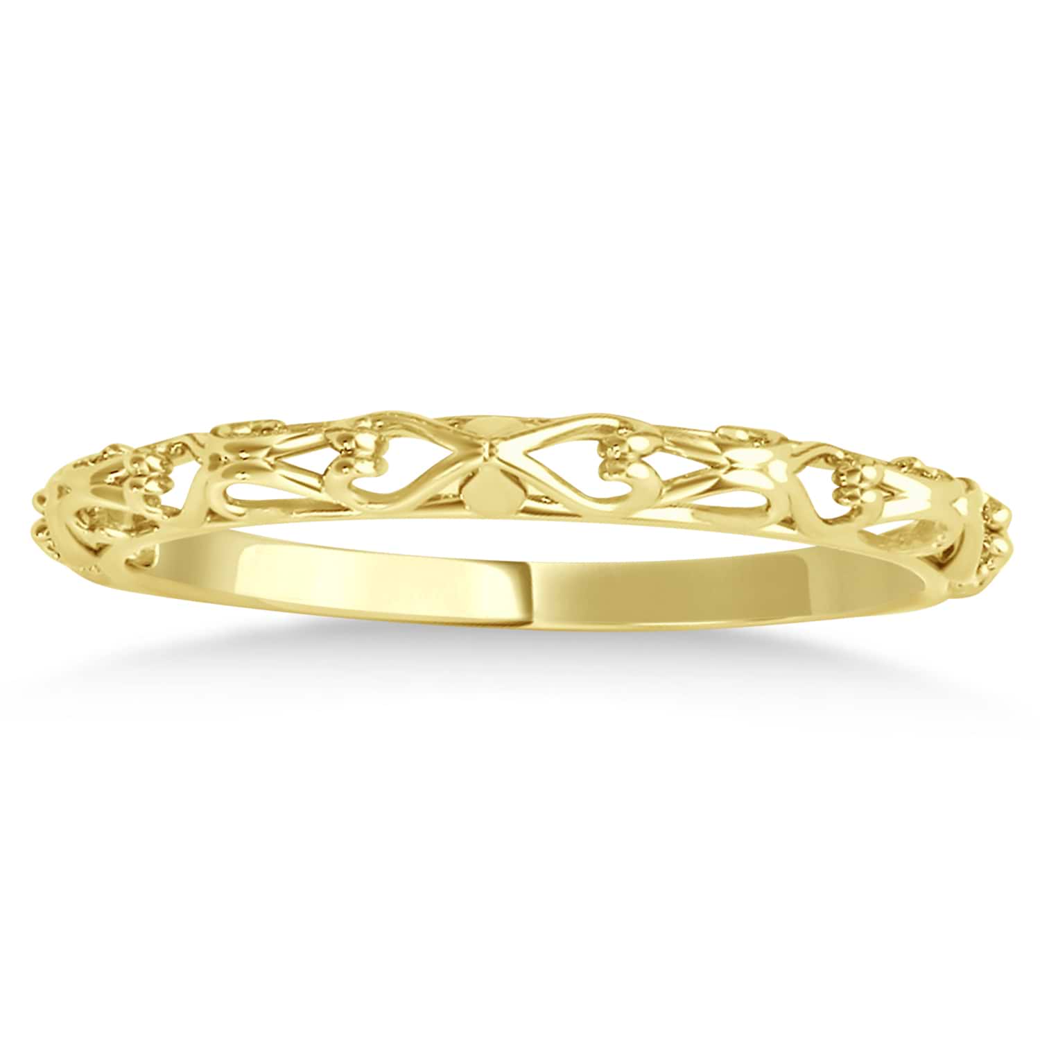 Antique Style Open Scrollwork Wedding Band 14k Yellow Gold