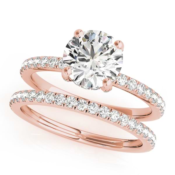 Diamond Accented Solitaire Hidden Halo Bridal Set 14k Rose Gold (1.45ct)