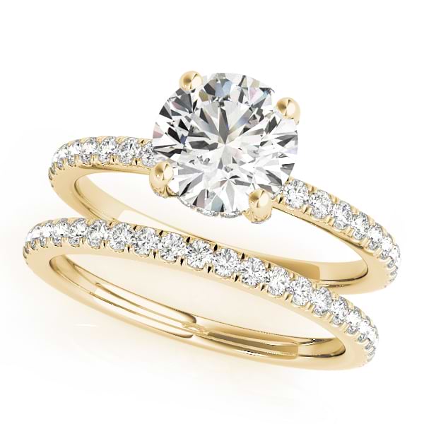 Diamond Accented Solitaire Hidden Halo Bridal Set 18k Yellow Gold (1.45ct)