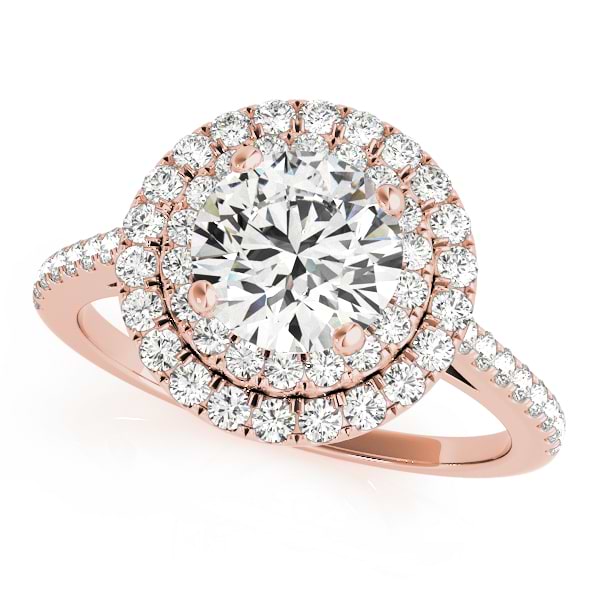 Double Halo Diamond Engagement Ring 14k Rose Gold (1.50ct)