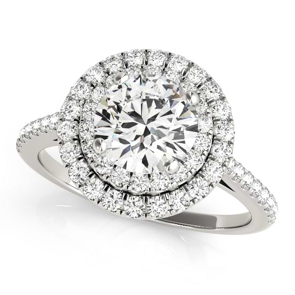 Double Halo Diamond Engagement Ring 14k White Gold (1.50ct)