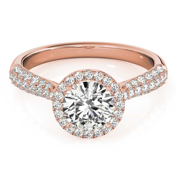 Diamond Halo Pave Sidestone Accented Engagement Ring 14k Rose Gold (0.33ct)