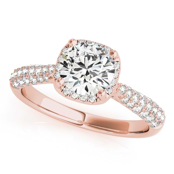 Round-Cut Square Halo Pave' Diamond Engagement Ring 14k Rose Gold (2.33ct)