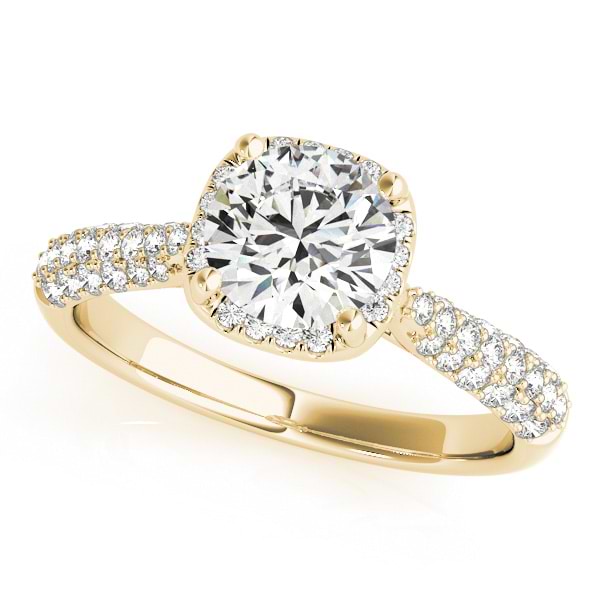 Round-Cut Square Halo Pave' Diamond Engagement Ring 14k Yellow Gold (2.33ct)