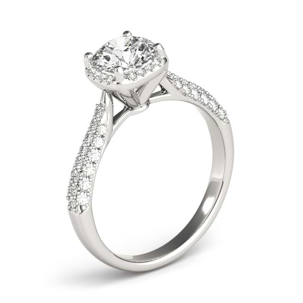 Round-Cut Square Halo Pave' Diamond Engagement Ring 18k White Gold (2.33ct)