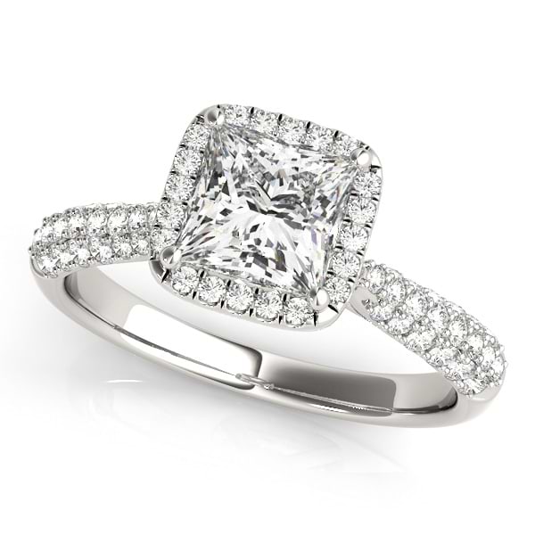 Princess-Cut Halo pave' Diamond Engagement Ring 14k White Gold (2.33ct)
