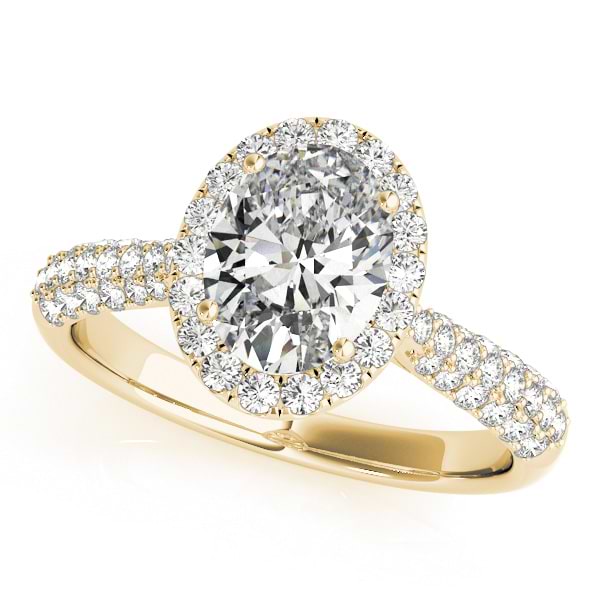 Oval-Cut Halo pave' Diamond Engagement Ring 14k Yellow Gold (2.33ct)